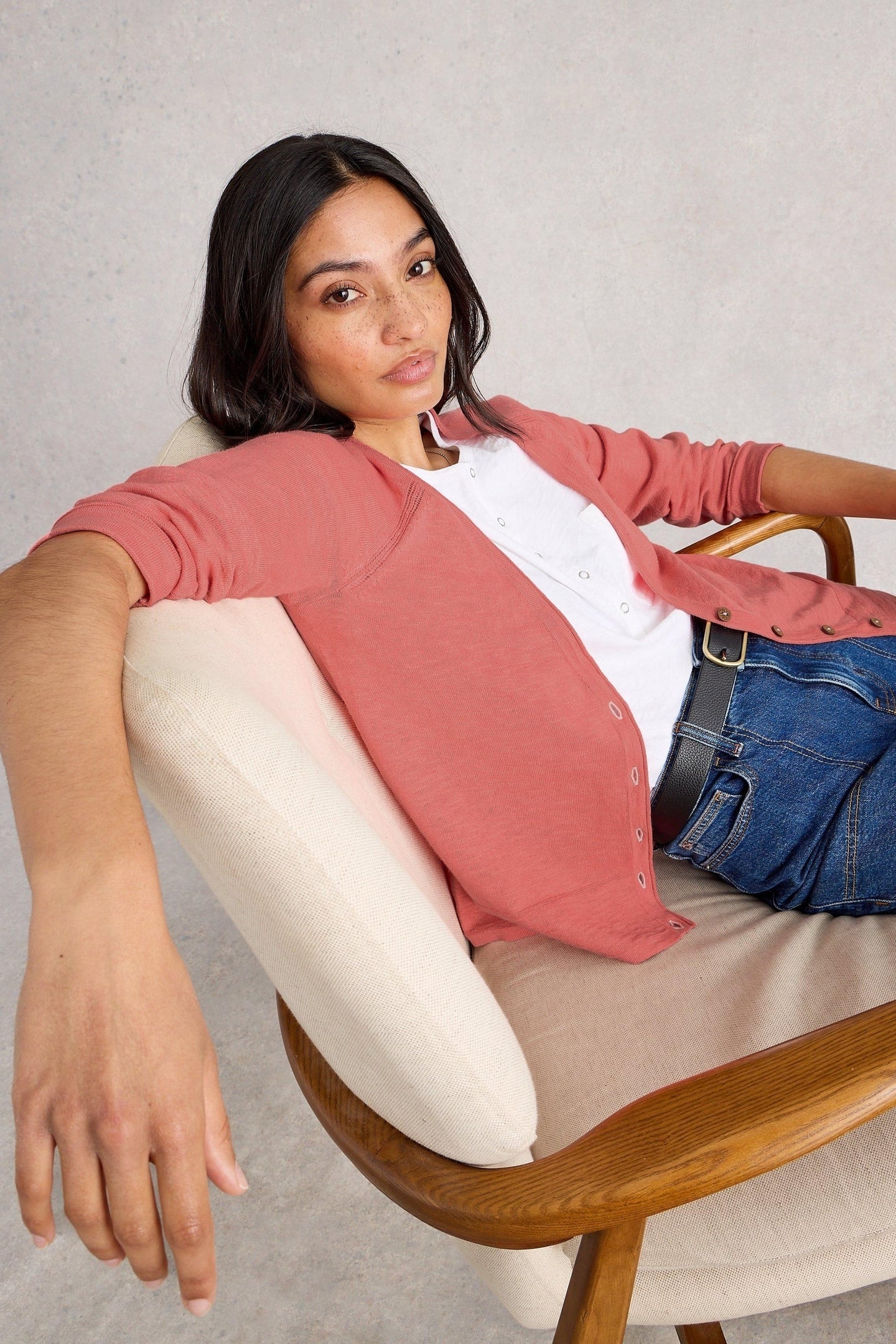 NARIA LINEN BLEND CARDI MID CORAL 5