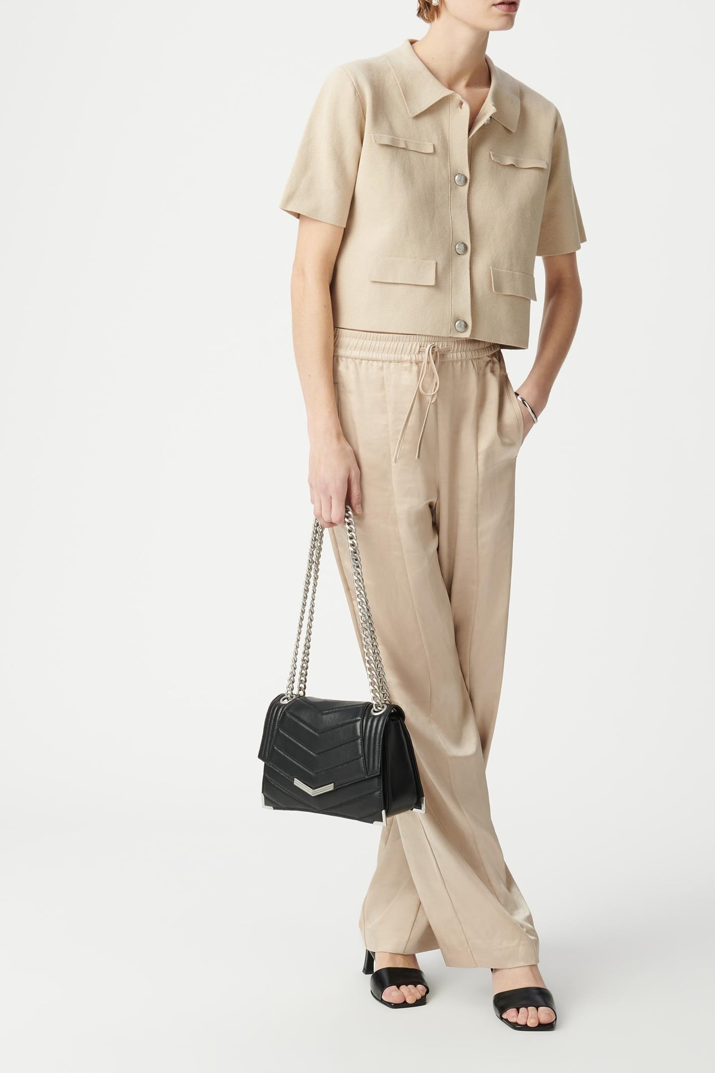 SHORT BEIGE KNITTED CARDIGAN WITH ENGRAVED BUTTONS 3