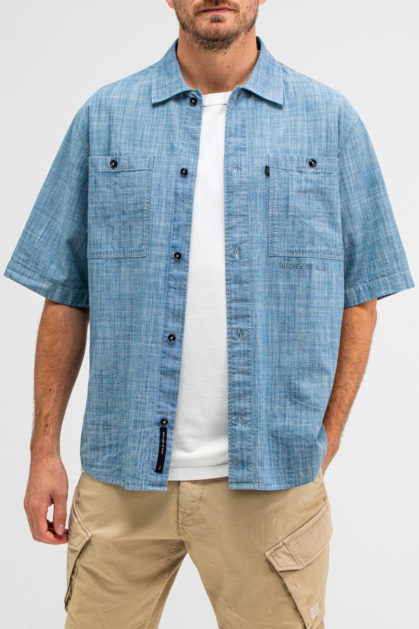 ANTHONY RESORT CHAMBRAY SHIRT SS SHARK BLUE 1