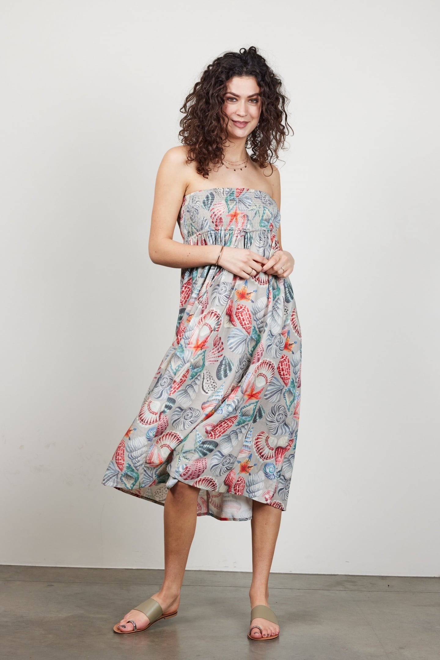 SMOCKED SKIRT MAGIC IN OFFWHITE WITH PALM FESTIVAL PRINT 2