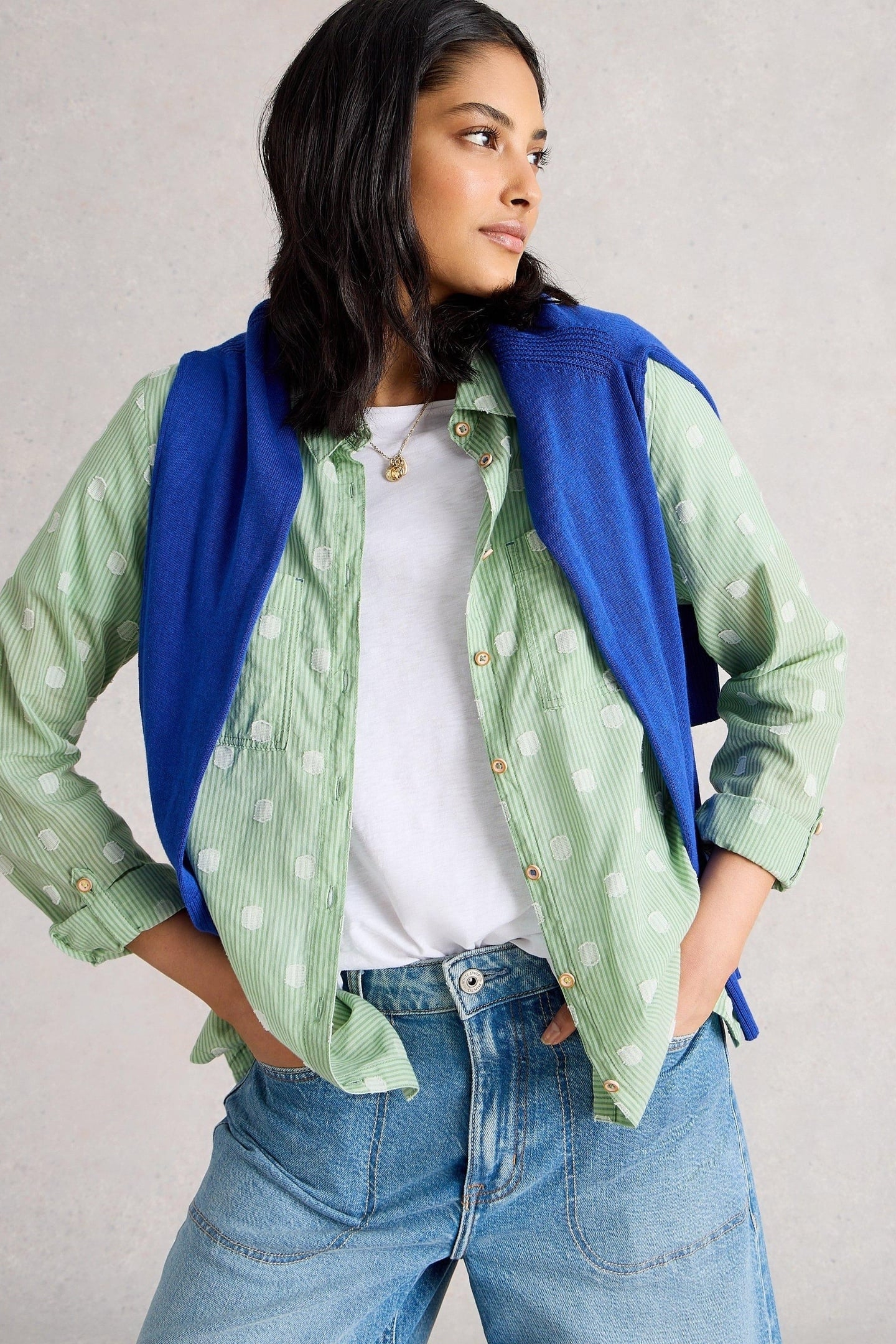 SOPHIE ORGANIC COTTON SHIRT GREEN MULTI 2