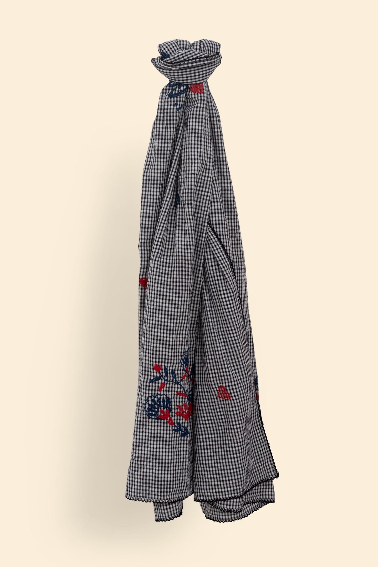SCARF ECRU GINGHAM PATTERN COLOR EMBROIDERY ECRU 3