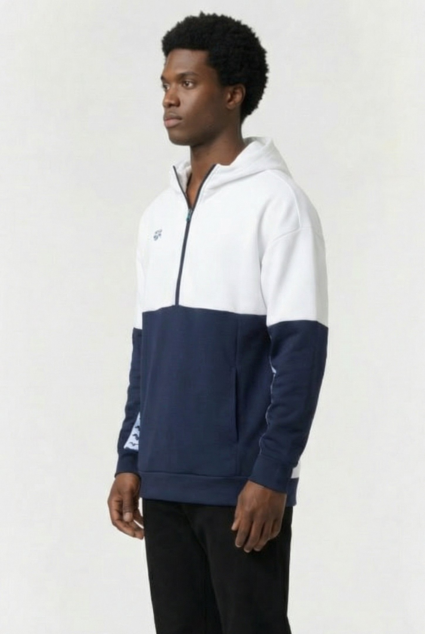 UNISEX HOODED HALF ZIP PANEL SWEAT TEAM WHITE-NAVY 6