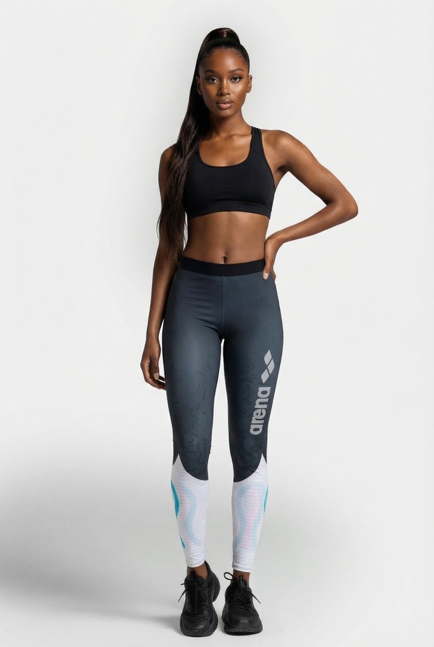 W CARBON COMPRESSION LONG TIGHTS DARK GREY-WHITE 1