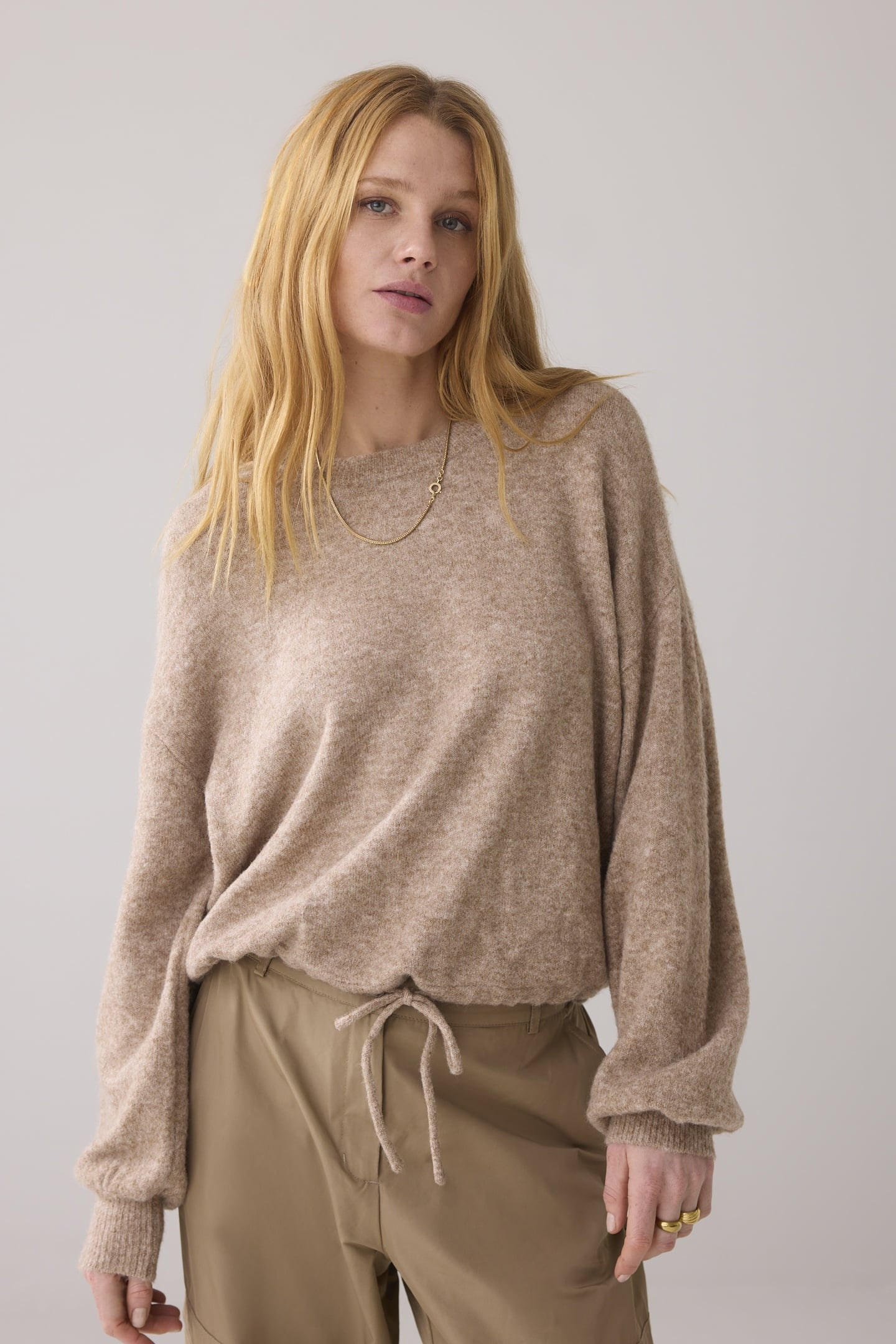 PUFF SLEEVE SWEATER WOOL ELASTANE BLEND KNIT KHAKI 1