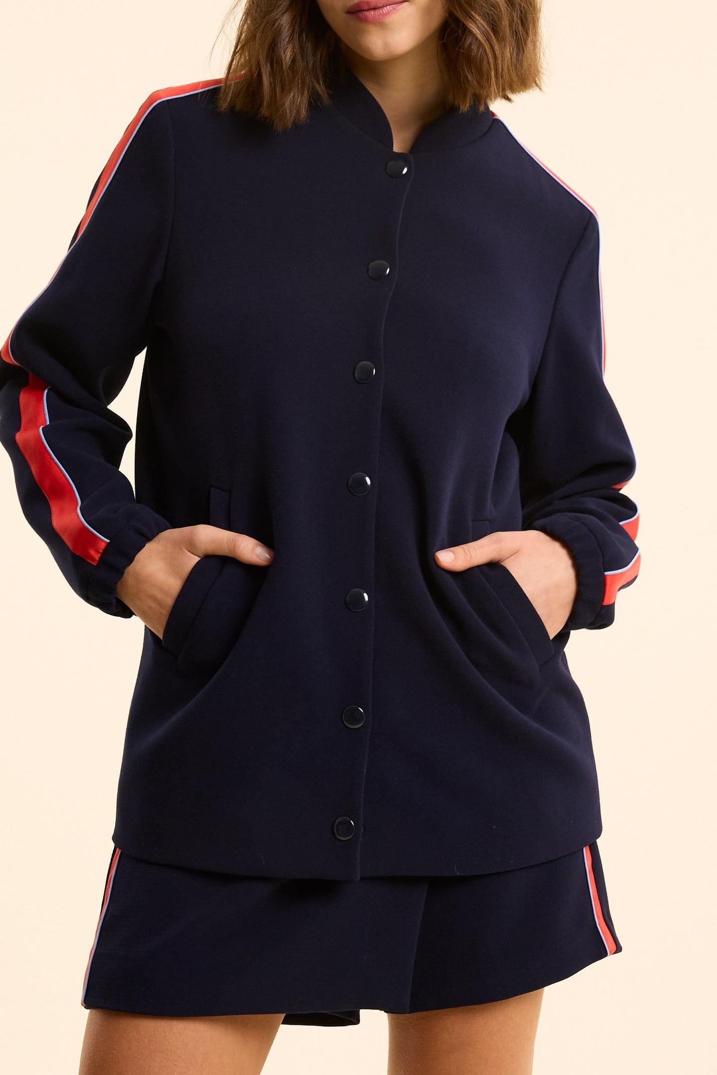 NAVY BOMBER JACKET WITH STRIPED SATIN BANDS MARINE 1