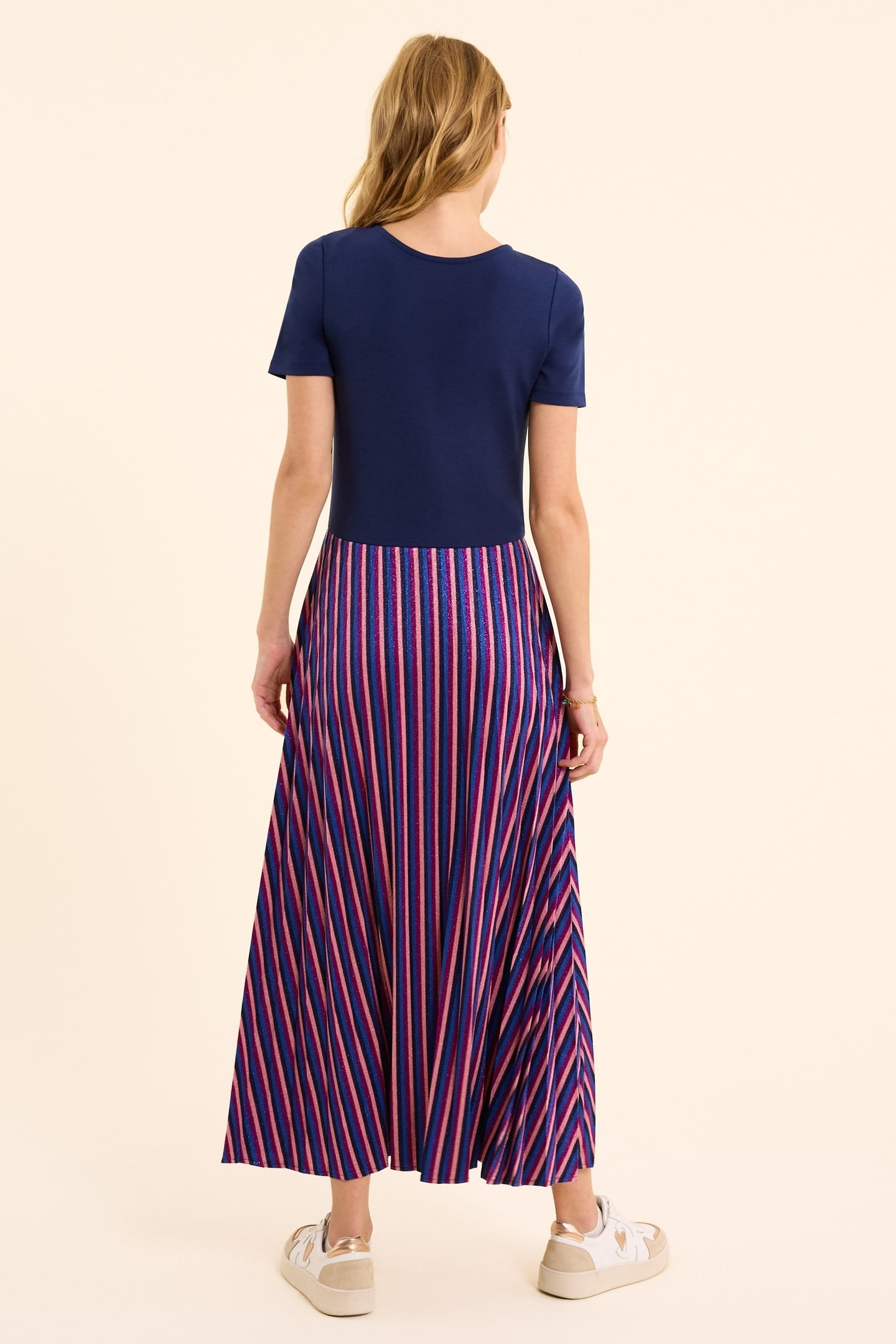 LUREX STRIPED PLEATED BI-MATERIAL MAXI DRESS VIOLINE 3