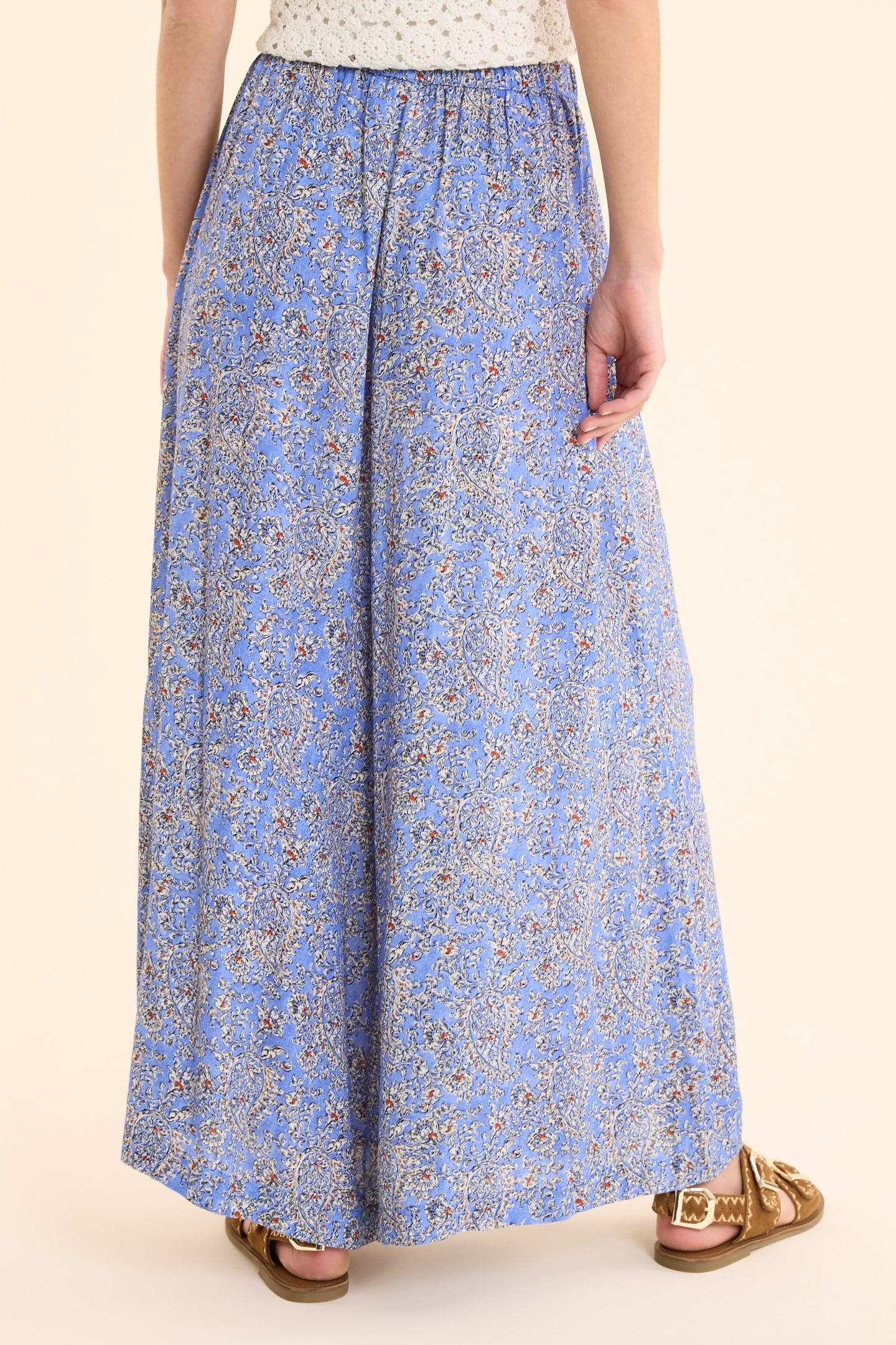 BLUE WIDE-LEG TROUSERS, PAISLEY FLORAL PRINT BLUE CERULEUM 3