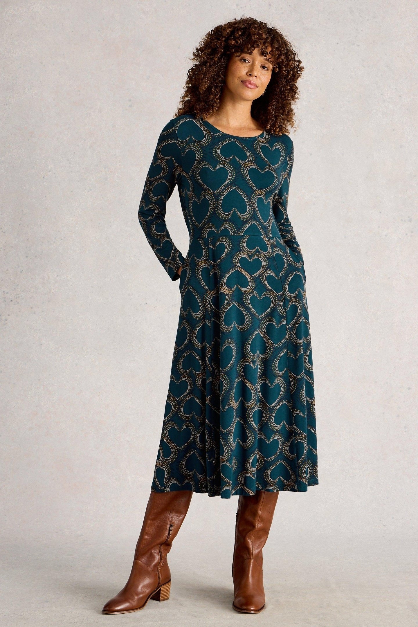 MADELINE JERSEY DRESS TEAL MULTI 1