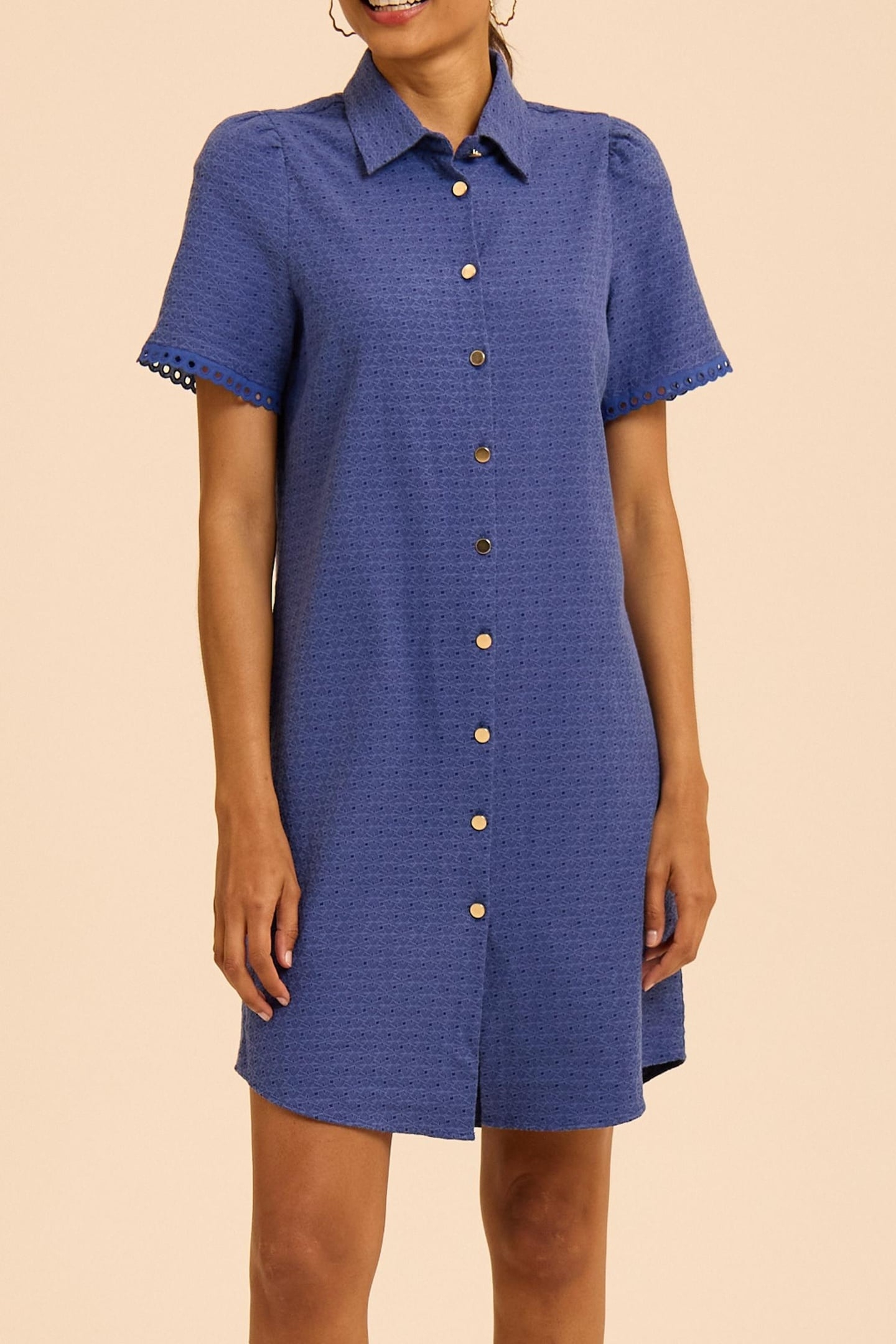 BLUE DECORATIVE JACQUARD SHIRT DRESS SAPPHIRE BLUE 2