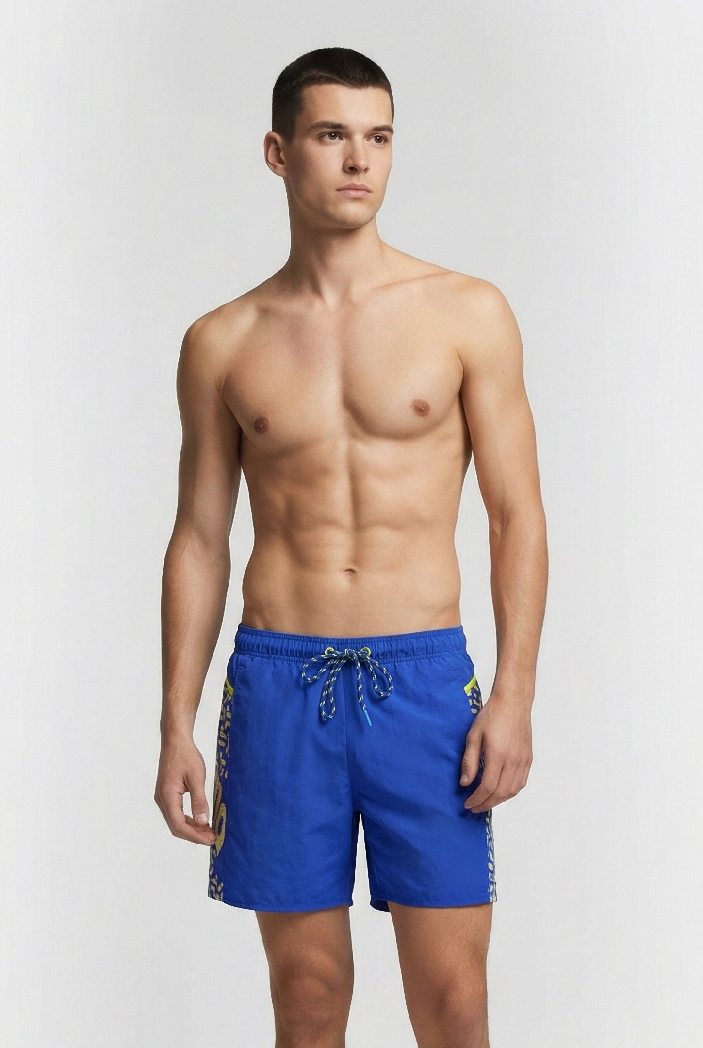 MEN'S ARENA PRO_FILE BEACH BOXER LOGO NEON BLUE-SOFT GREEN 1