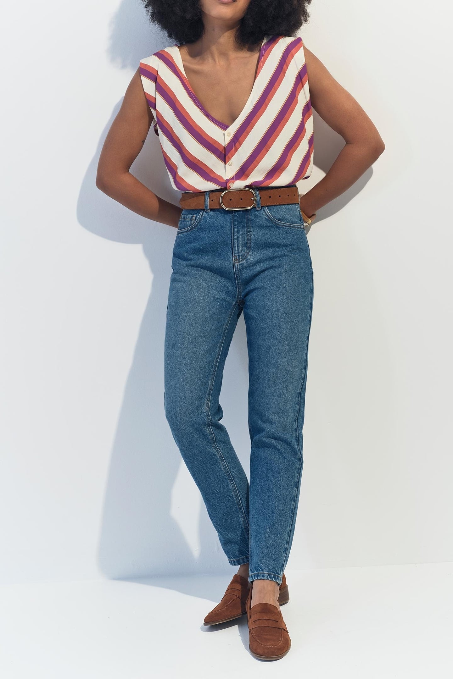 CANDI - ECRU TOP WITH REVERSIBLE COLOR STRIPES FRONT/BACK 2