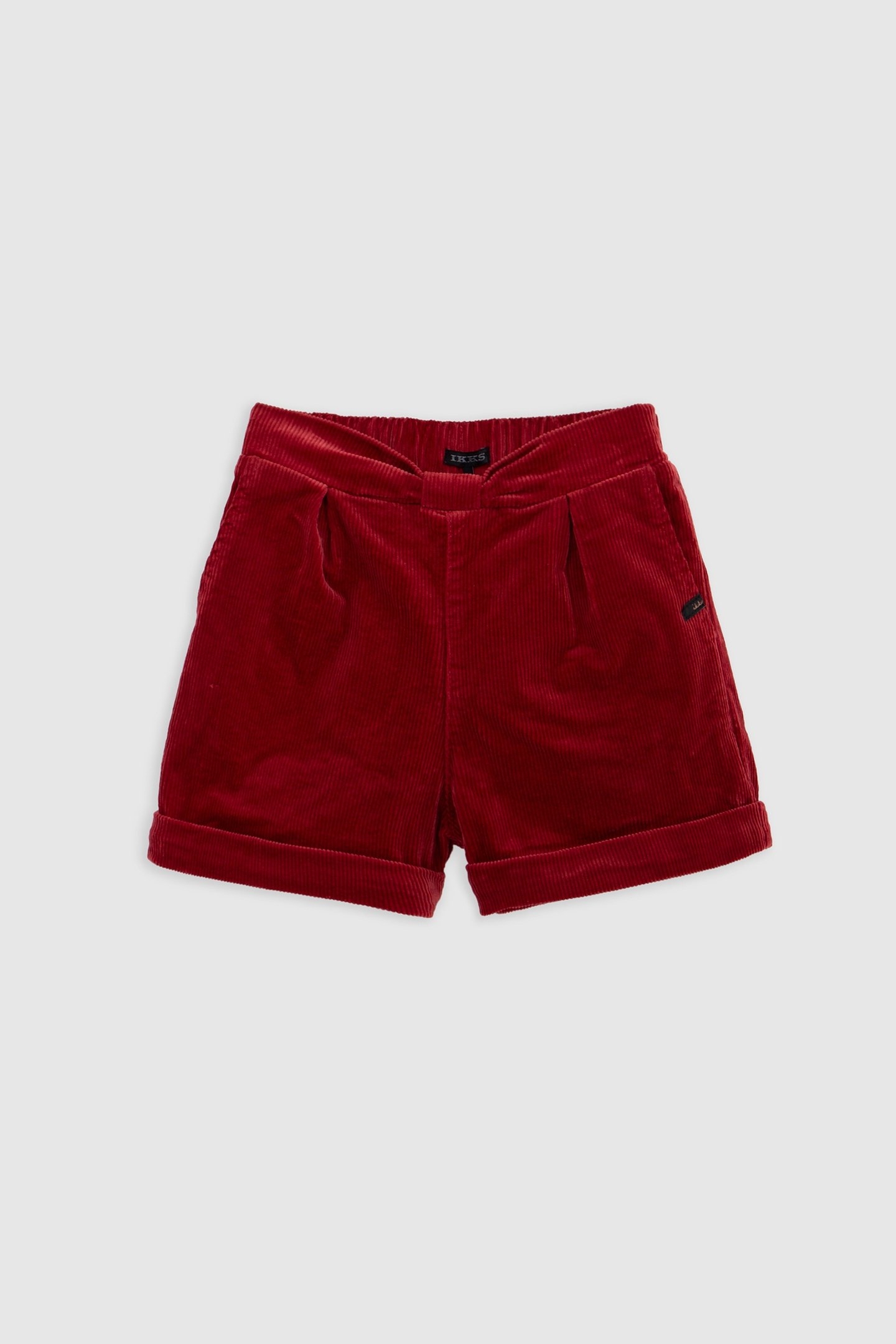 GIRLS' BURGUNDY CORDUROY SHORTS WITH BOW AND BELT 1