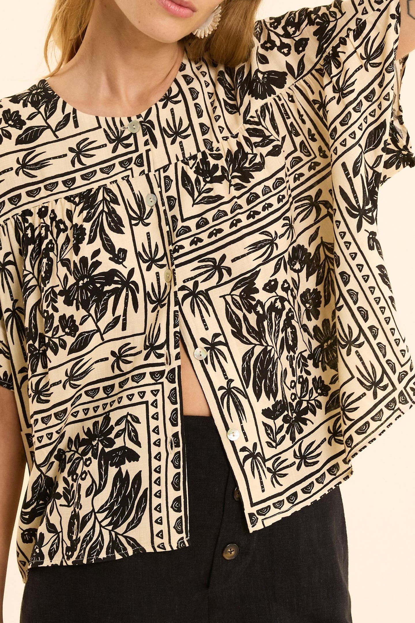 ECRU TOP WITH PLANT BANDANA PRINT ECRU 4