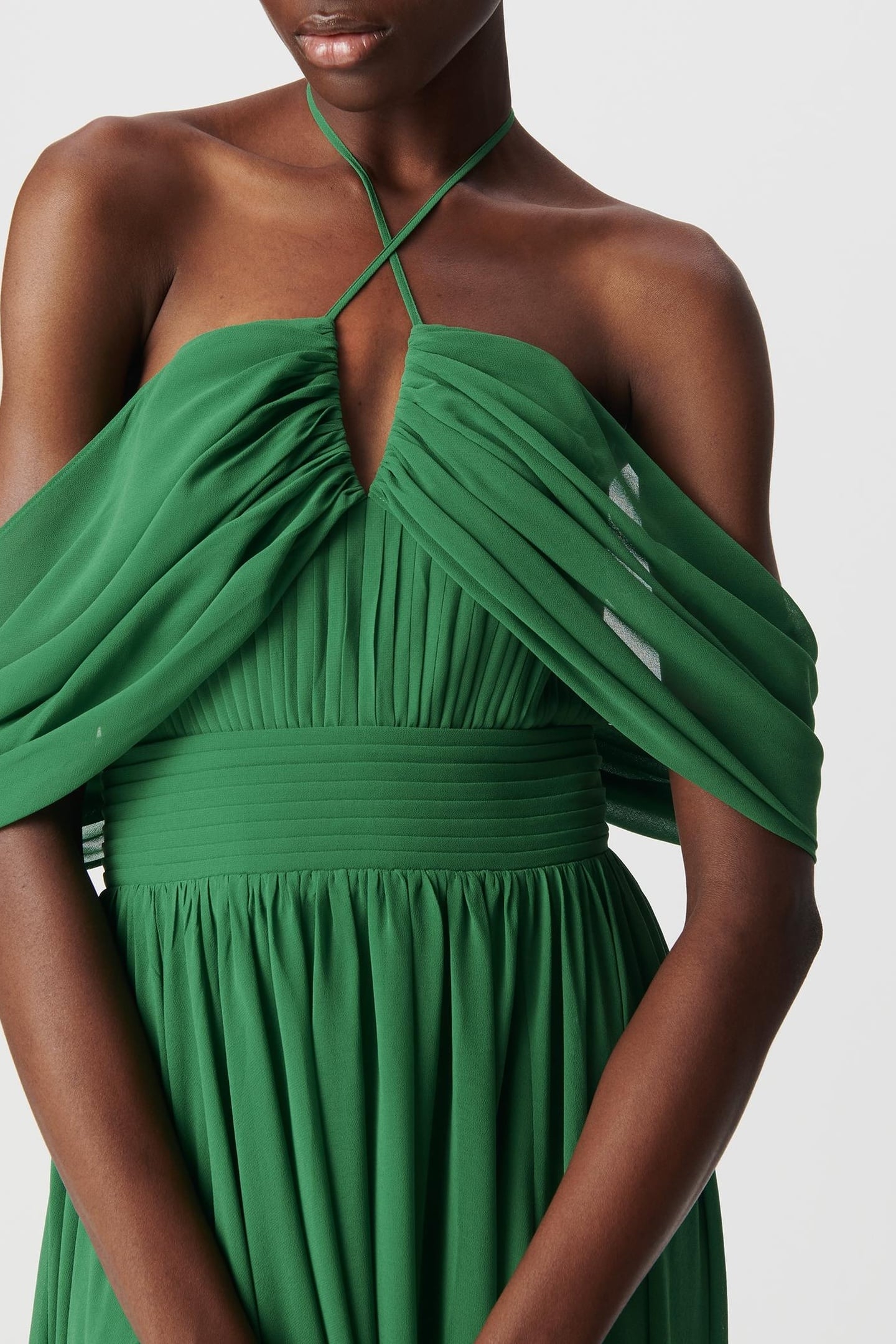GREEN LONG DRESS WITH DRAPED STRAPS 5