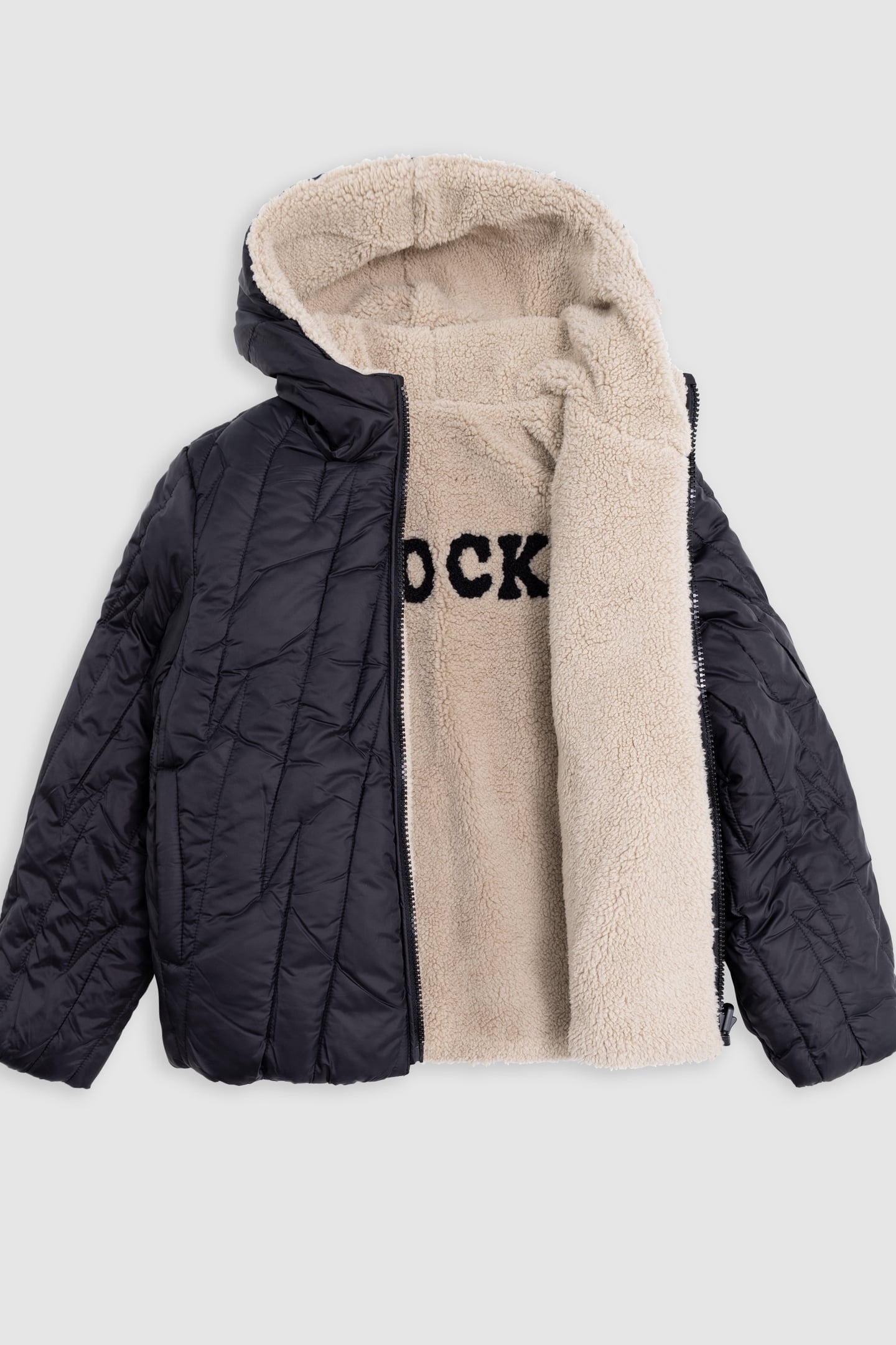 BOY'S REVERSIBLE BEIGE SHERPA AND BLACK NYLON JACKET 4