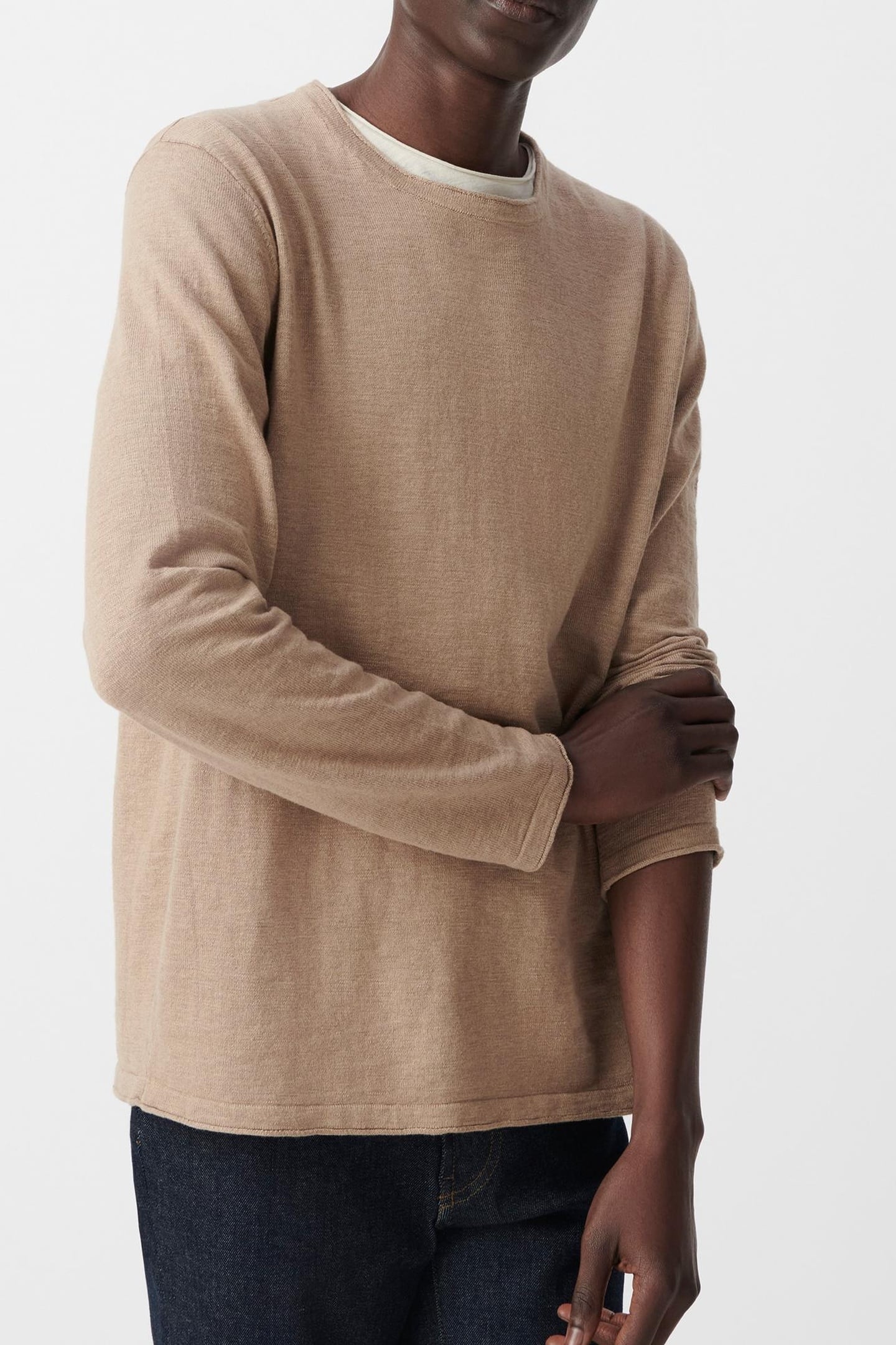 BEIGE SLUB KNIT SWEATER WITH ROLLED COLLAR 2