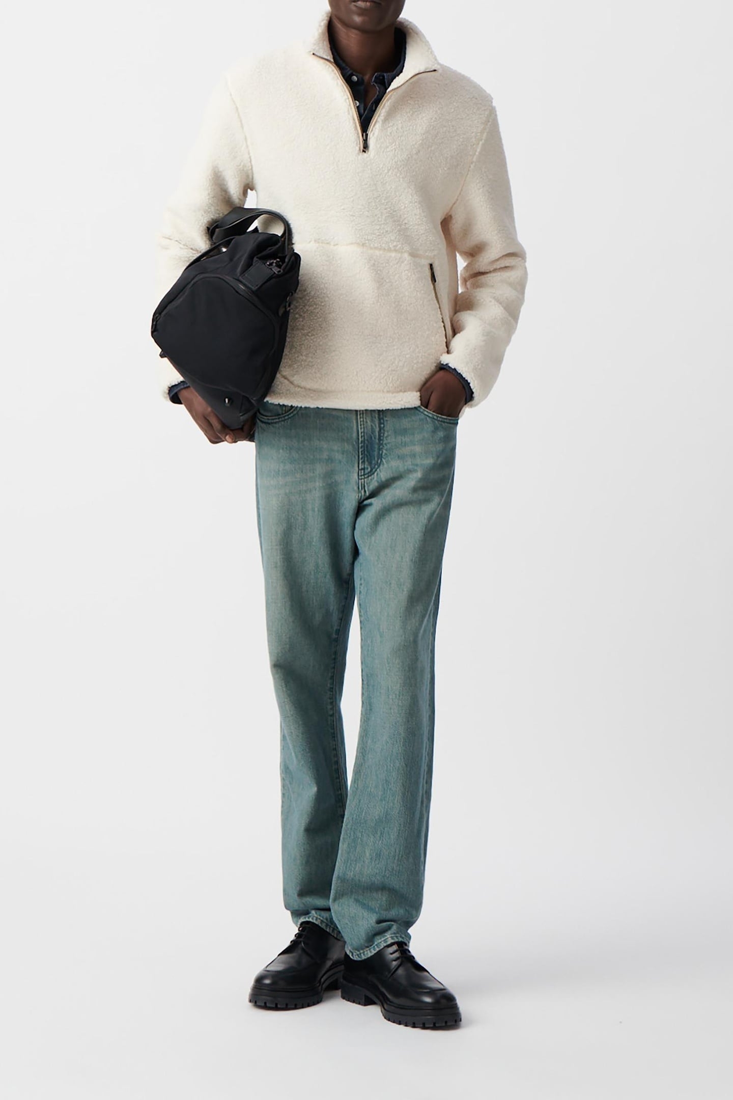 OFF-WHITE SHERPA SWEATSHIRT WITH COLLAR AND ZIPPED POCKETS 1