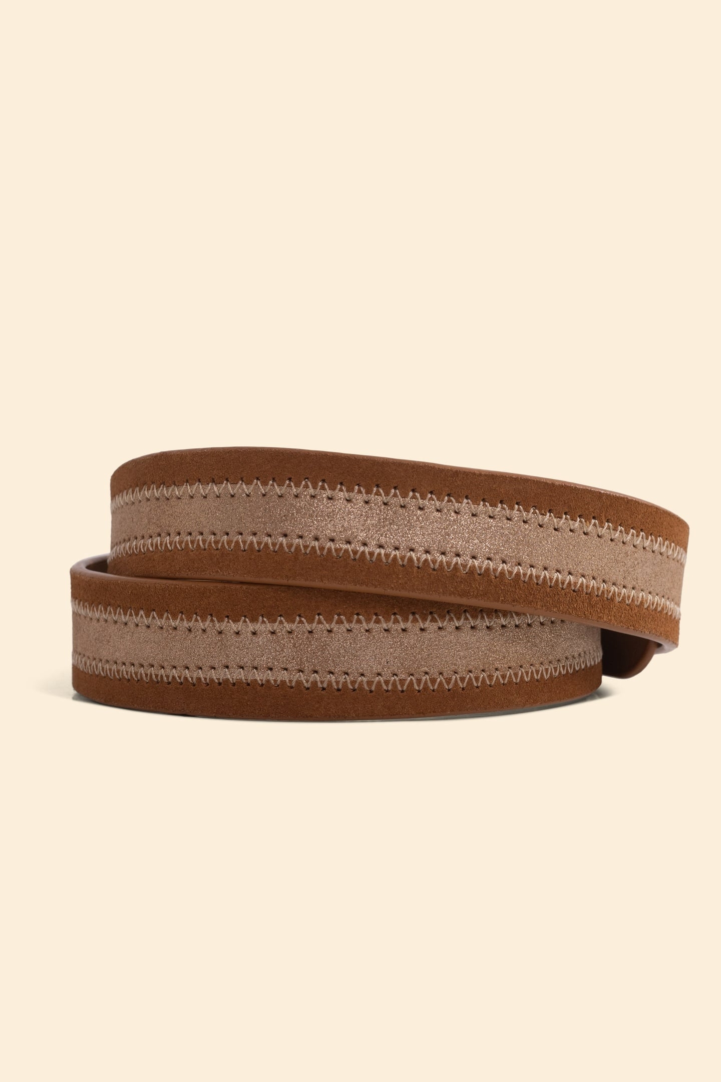CAMEL LEATHER VELOUR BELT, GOLD LINE CAMEL 2