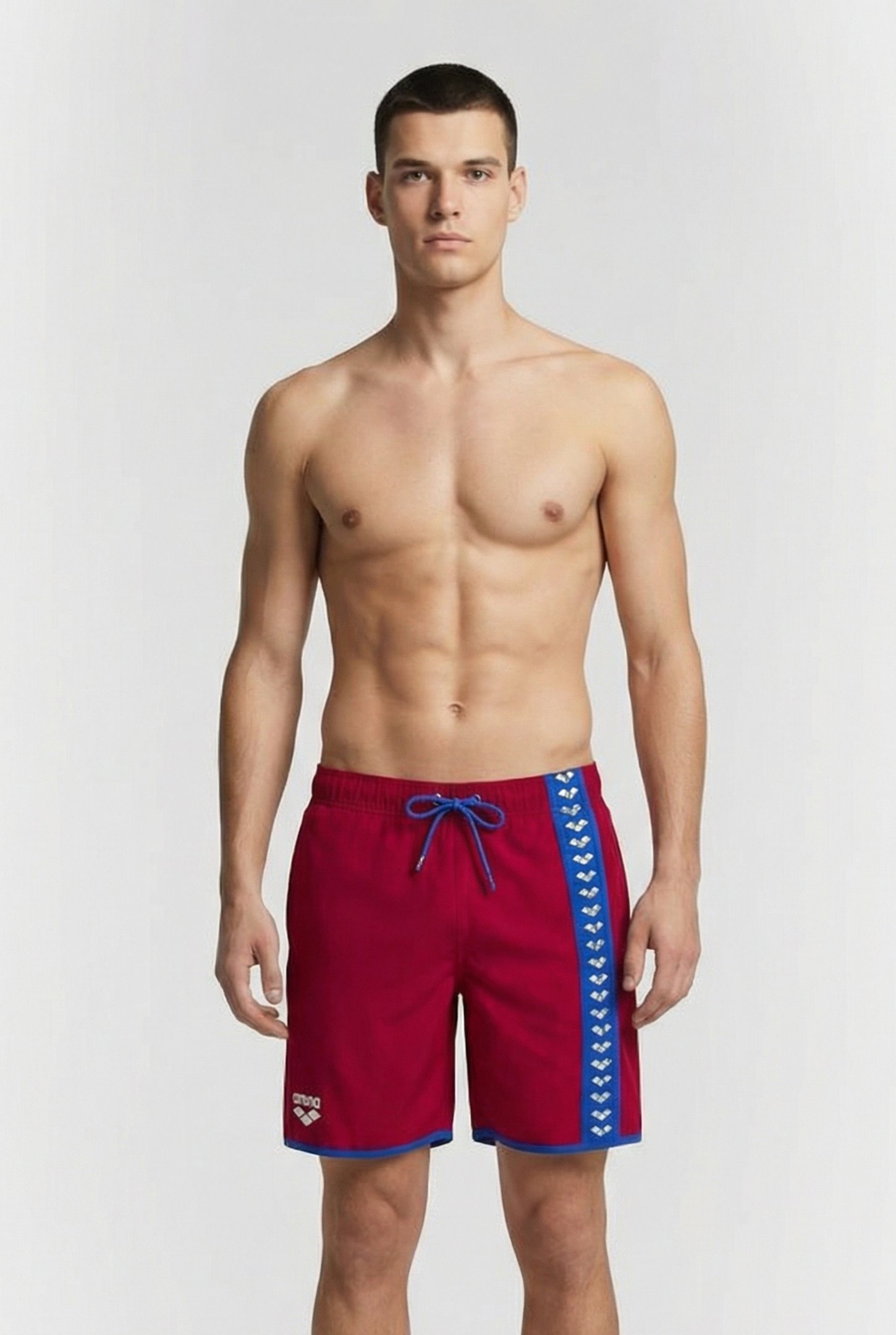 MEN'S ARENA ICONS BEACH BERMUDA LOGO BURGUNDY-NEON BLUE 1