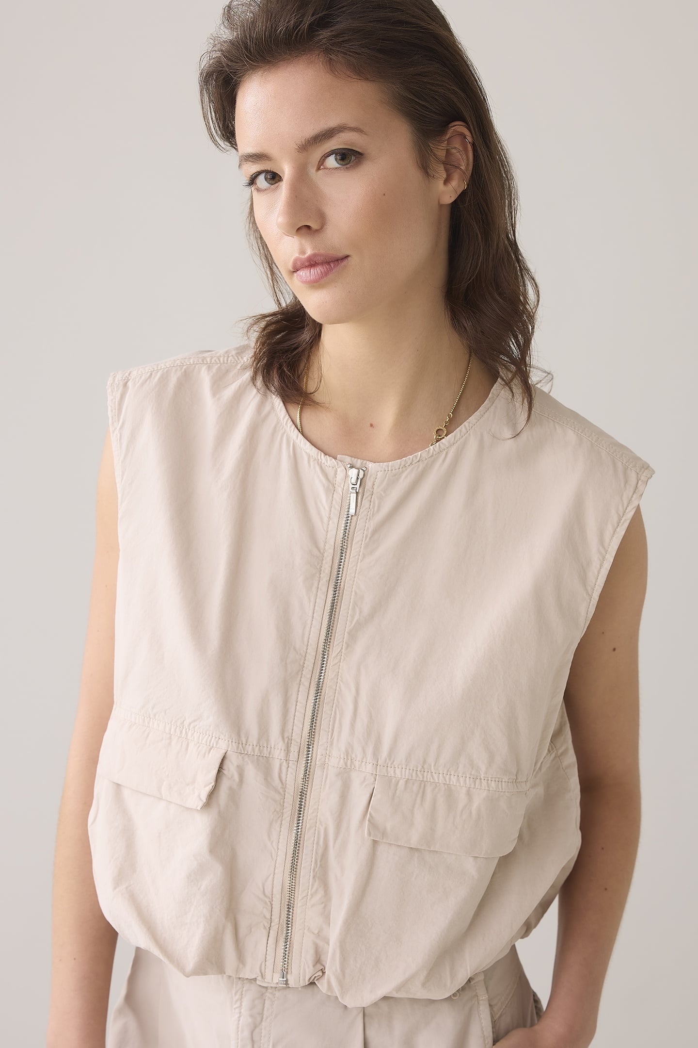 GILET SUMMER PLAIN WEAVE PEBBLE BEIGE 1