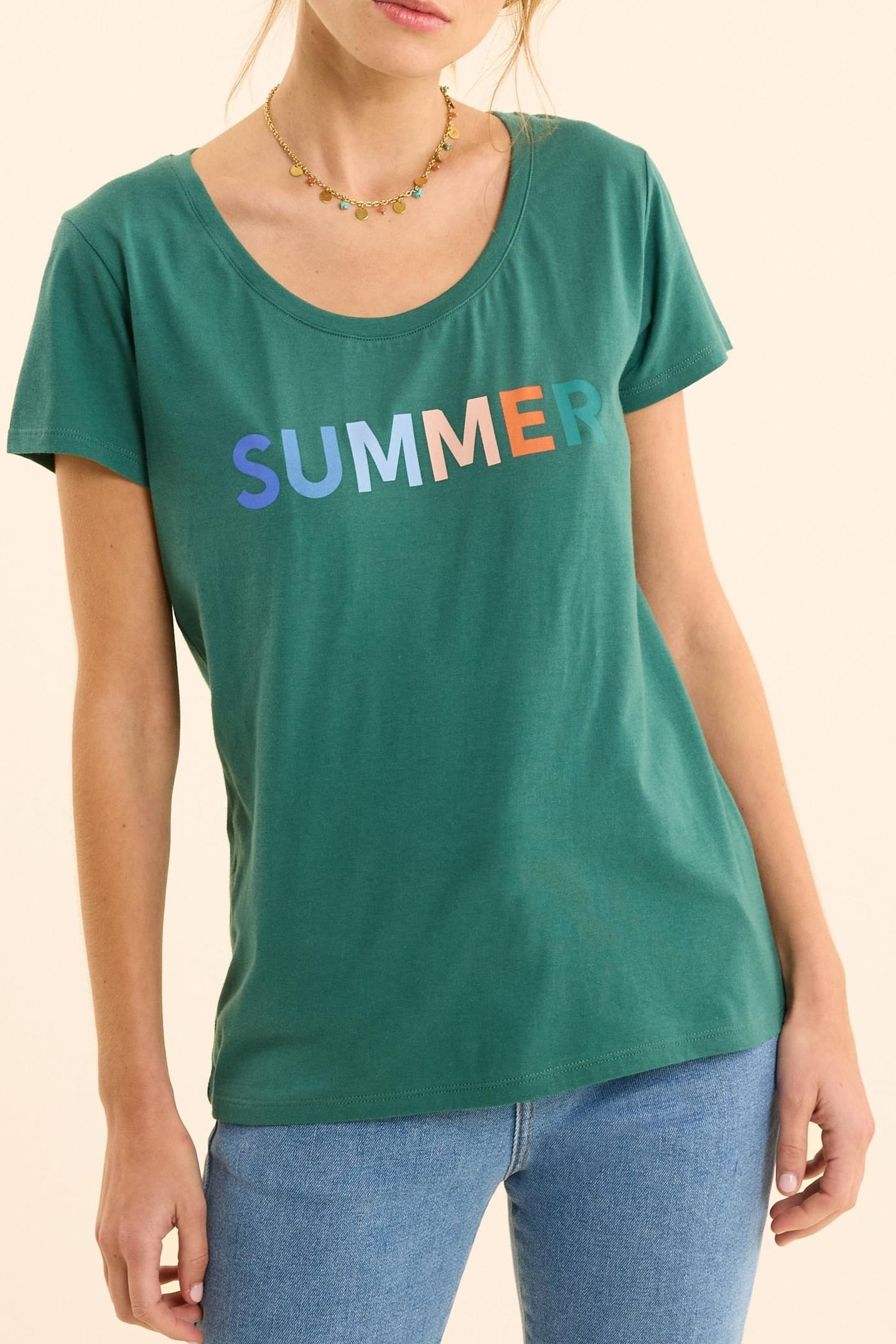 GREEN SHORT-SLEEVED T-SHIRT, COLOURED SLOGAN GREEN 2