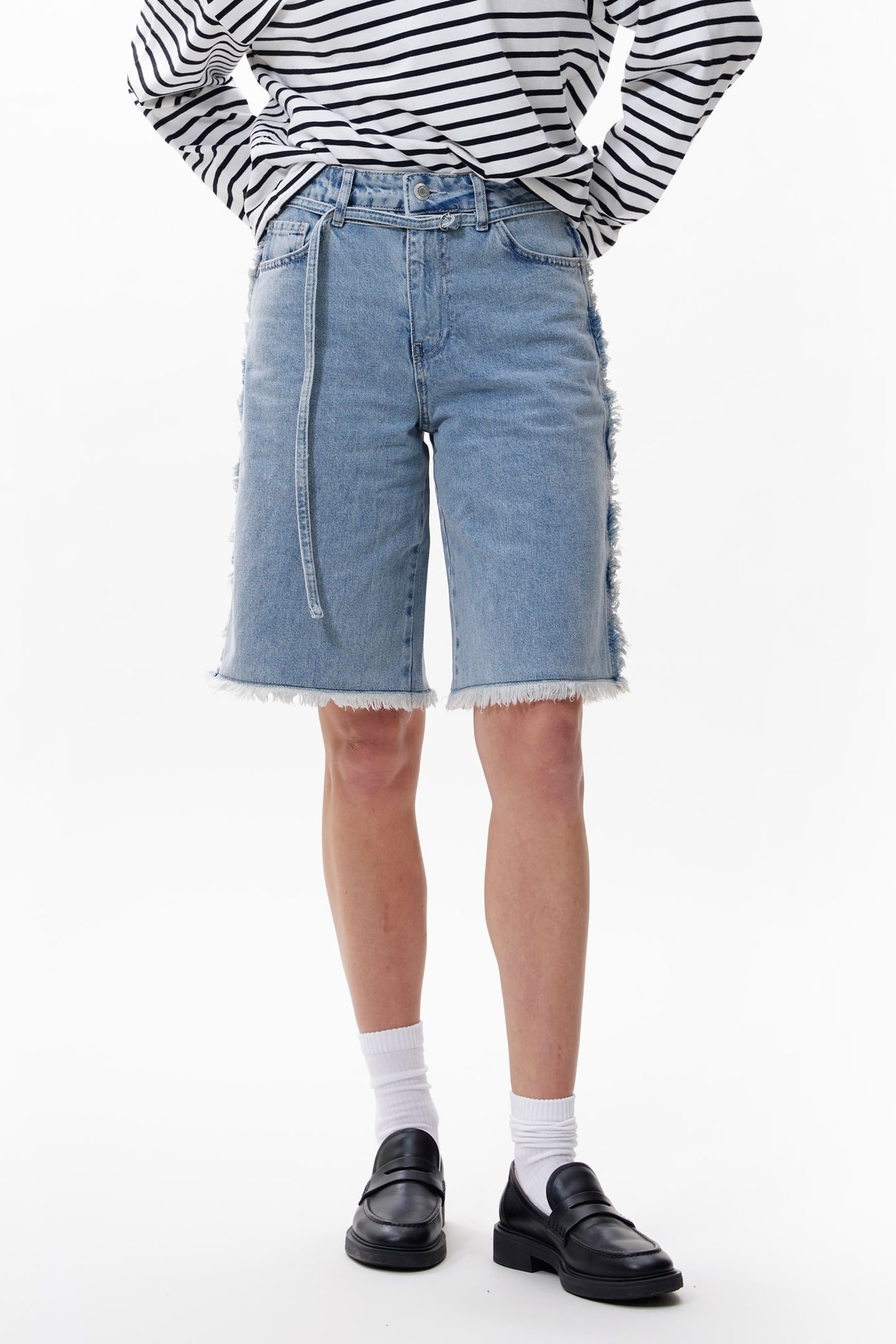 LOOSE FIT FRINGED JORTS STARLIGHT BLUE 2