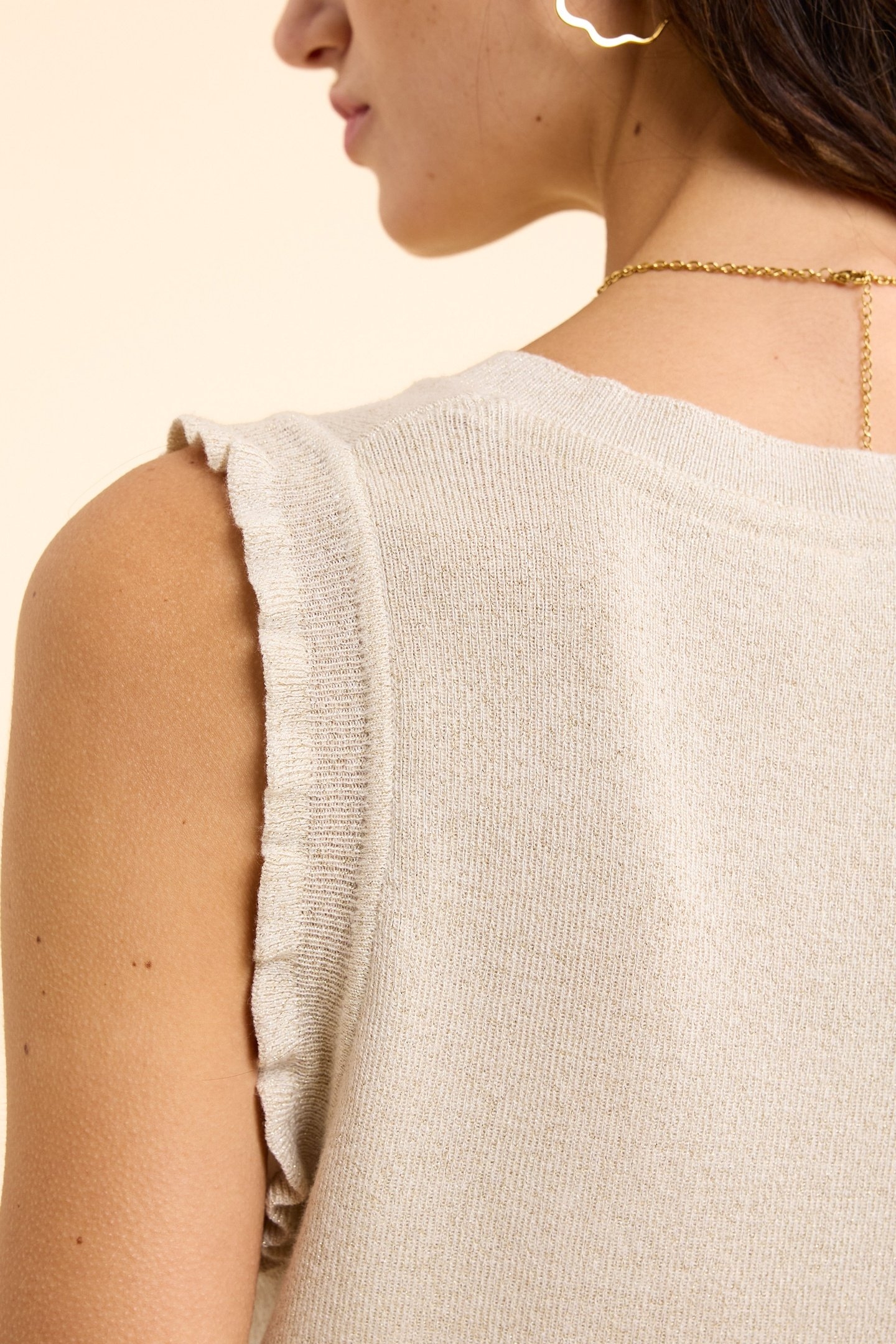 SLEEVELESS GOLD SWEATER LUREX KNIT ECRU 6