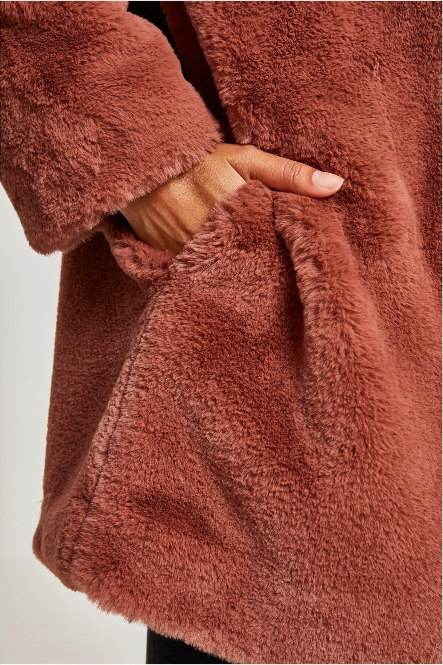 LADIES HOODED TEDDY COAT DARKROSE 7