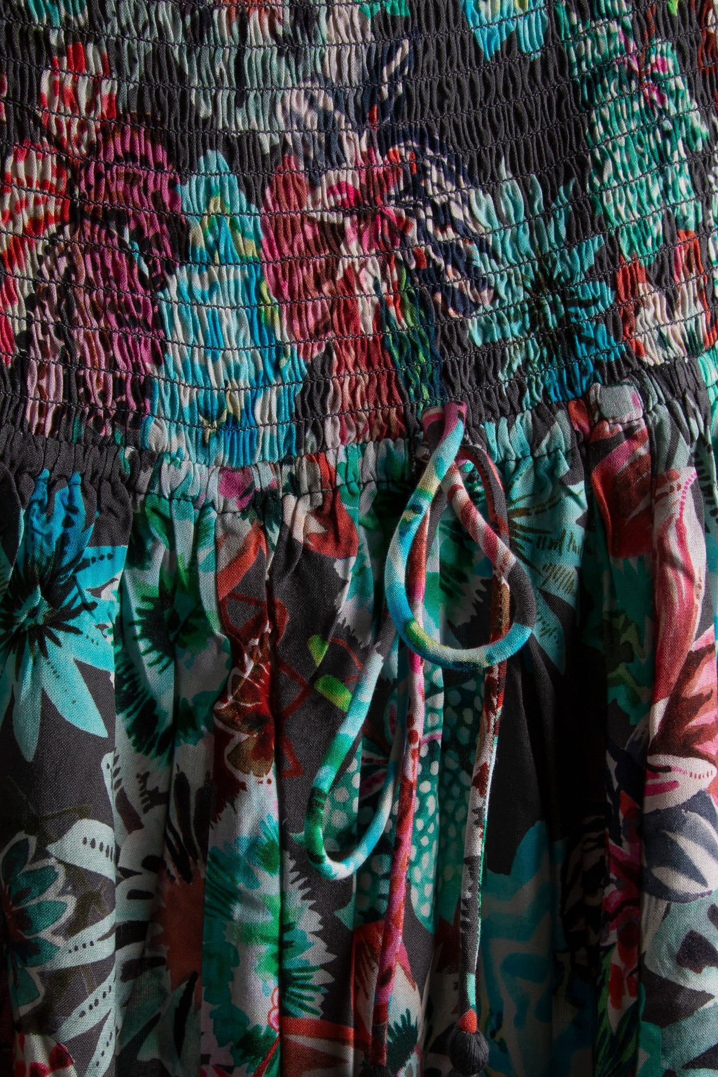 SMOCKED SKIRT MAGIC IN DARK SHADOW WITH FLORAL MEDLEY PRINT 4