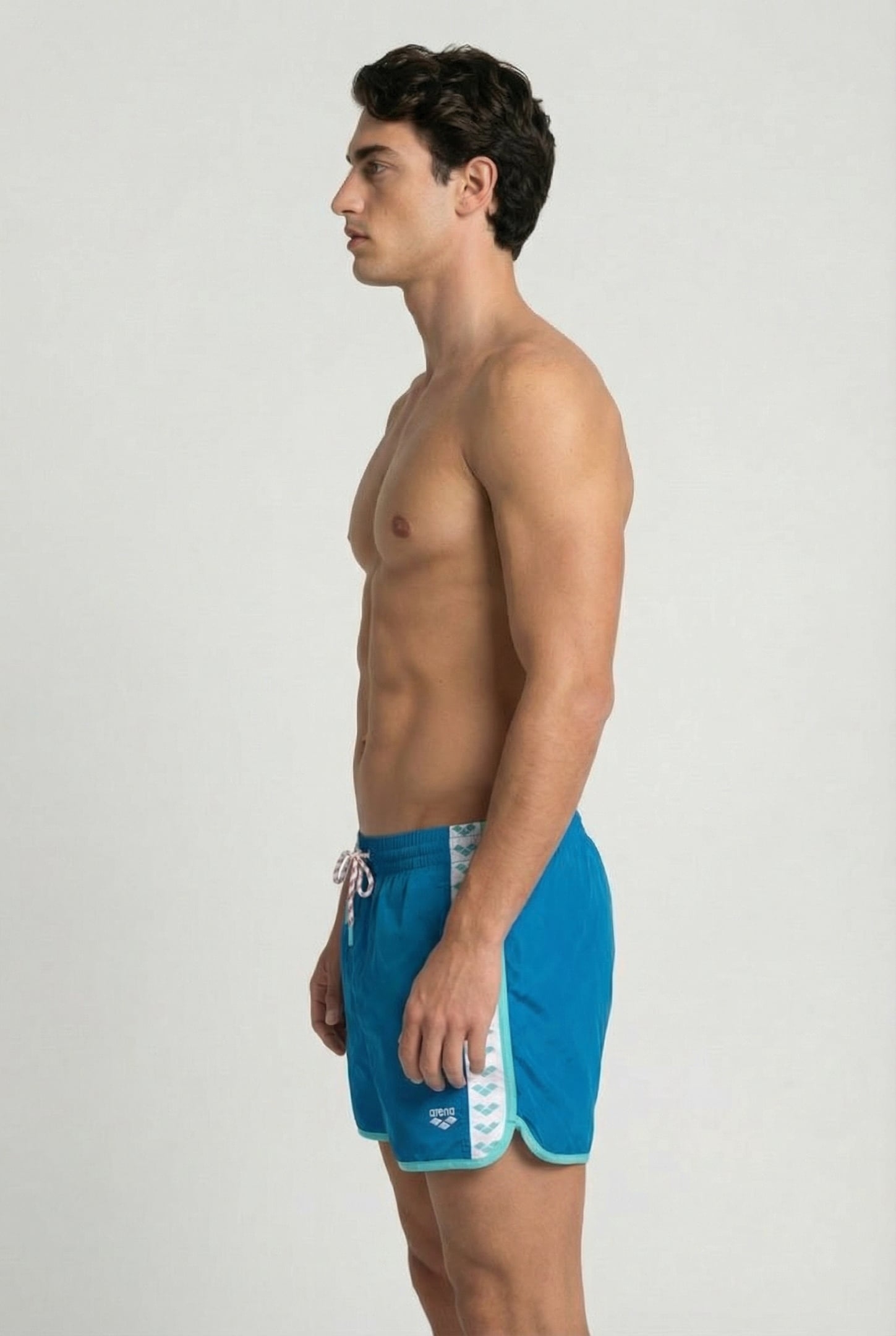 MEN'S ARENA TEAM STRIPE BEACH SHORT BLUE COSMO-WATER-WHITE 3