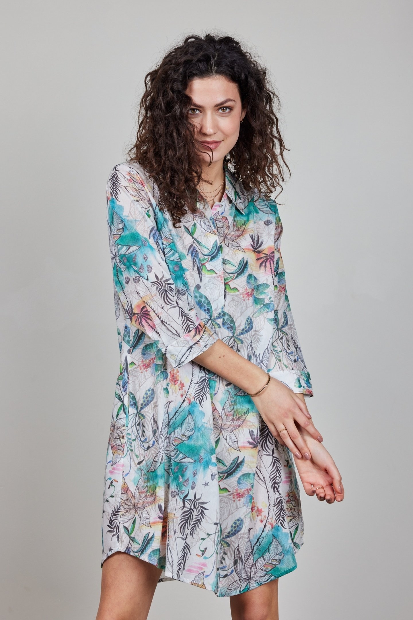TUNIC FLORA IN OFFWHITE WITH PALM FESTIVAL PRINT 1