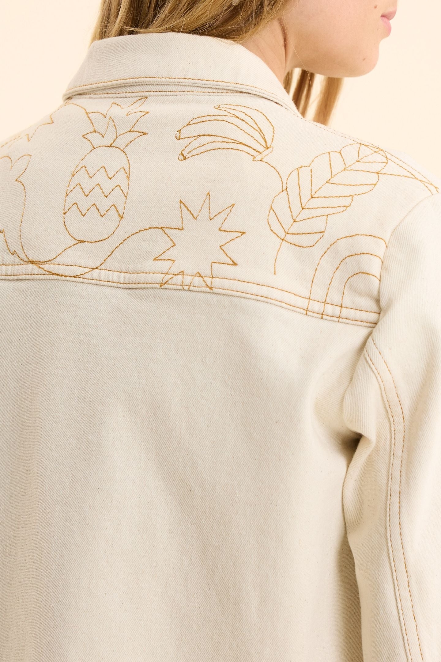 OFF-WHITE DENIM JACKET WITH OCHRE STITCHING ECRU 6