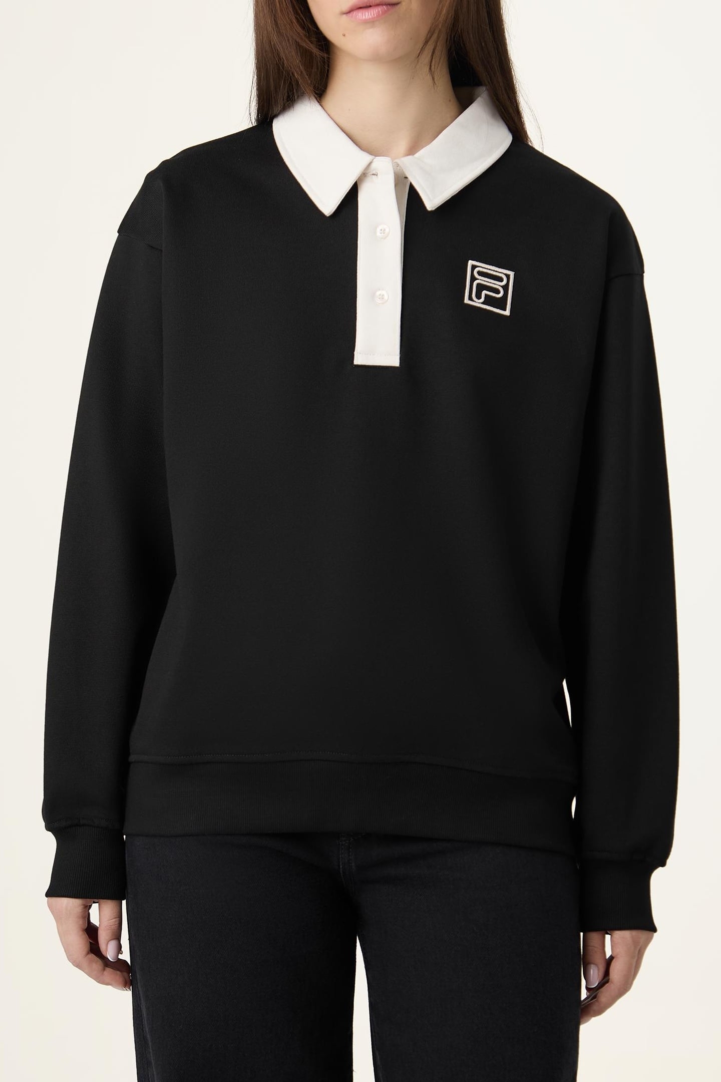 LAGRIO LOOSE POLO SWEATSHIRT BLACK-EGRET 2