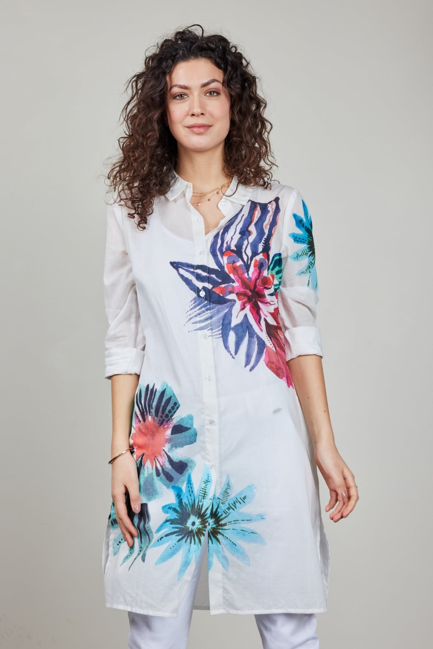 TUNIC FLORAL IN OFFWHITE WITH FLORAL MEDLEY PANEL 3