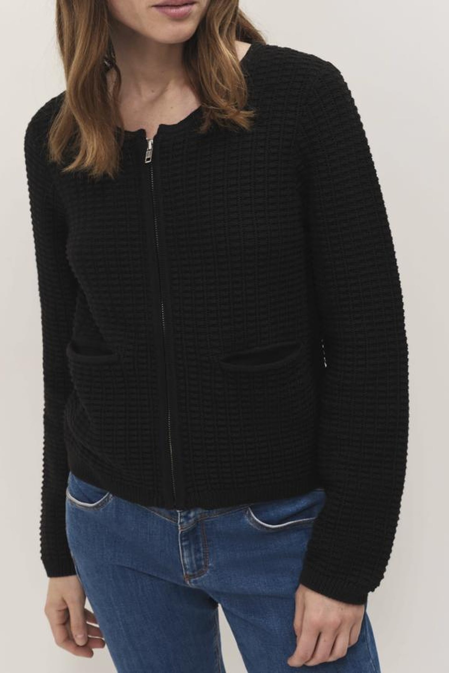 TINOS - FANCY KNIT BLACK ZIPPED CARDIGAN 2