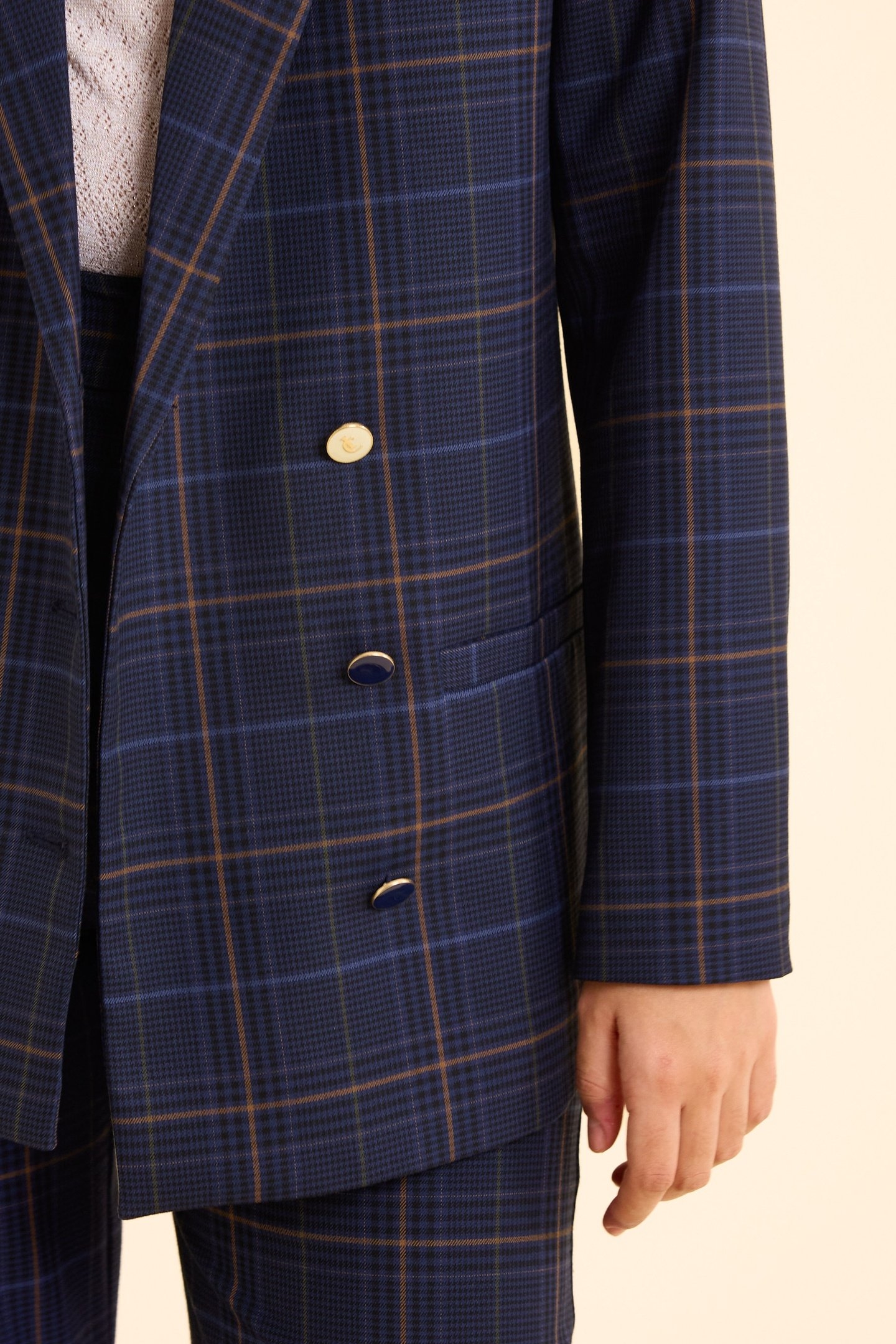 NAVY CHECK SUIT JACKET MARINE 5