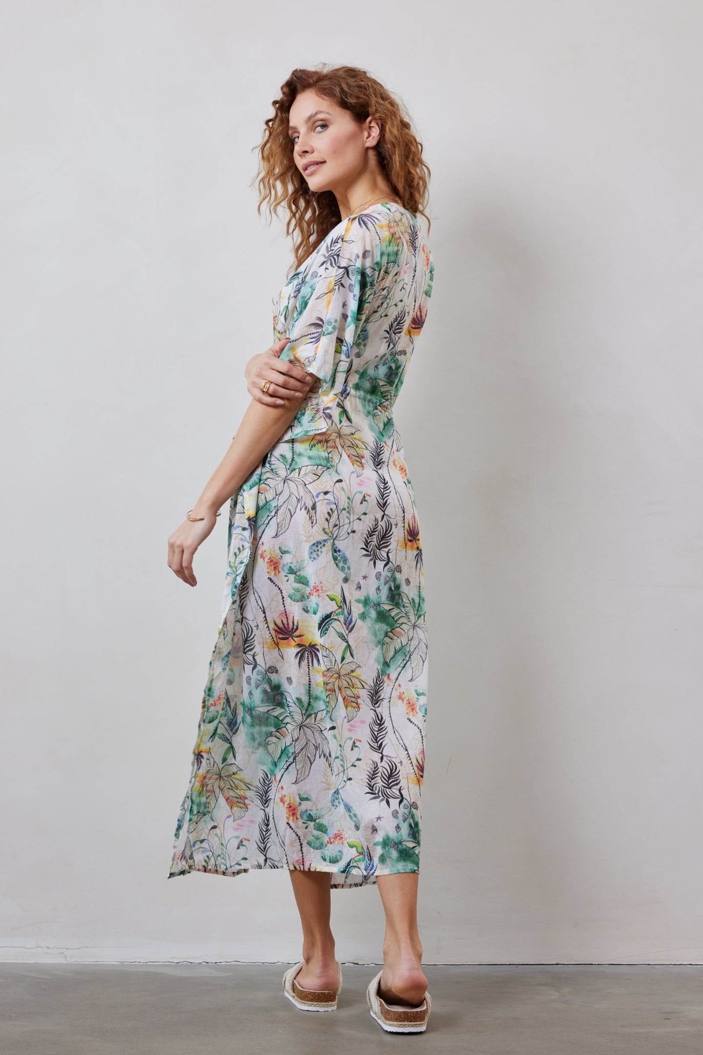 KAFTAN LONG IN OFFWHITE WITH PALM FESTIVAL PRINT 4