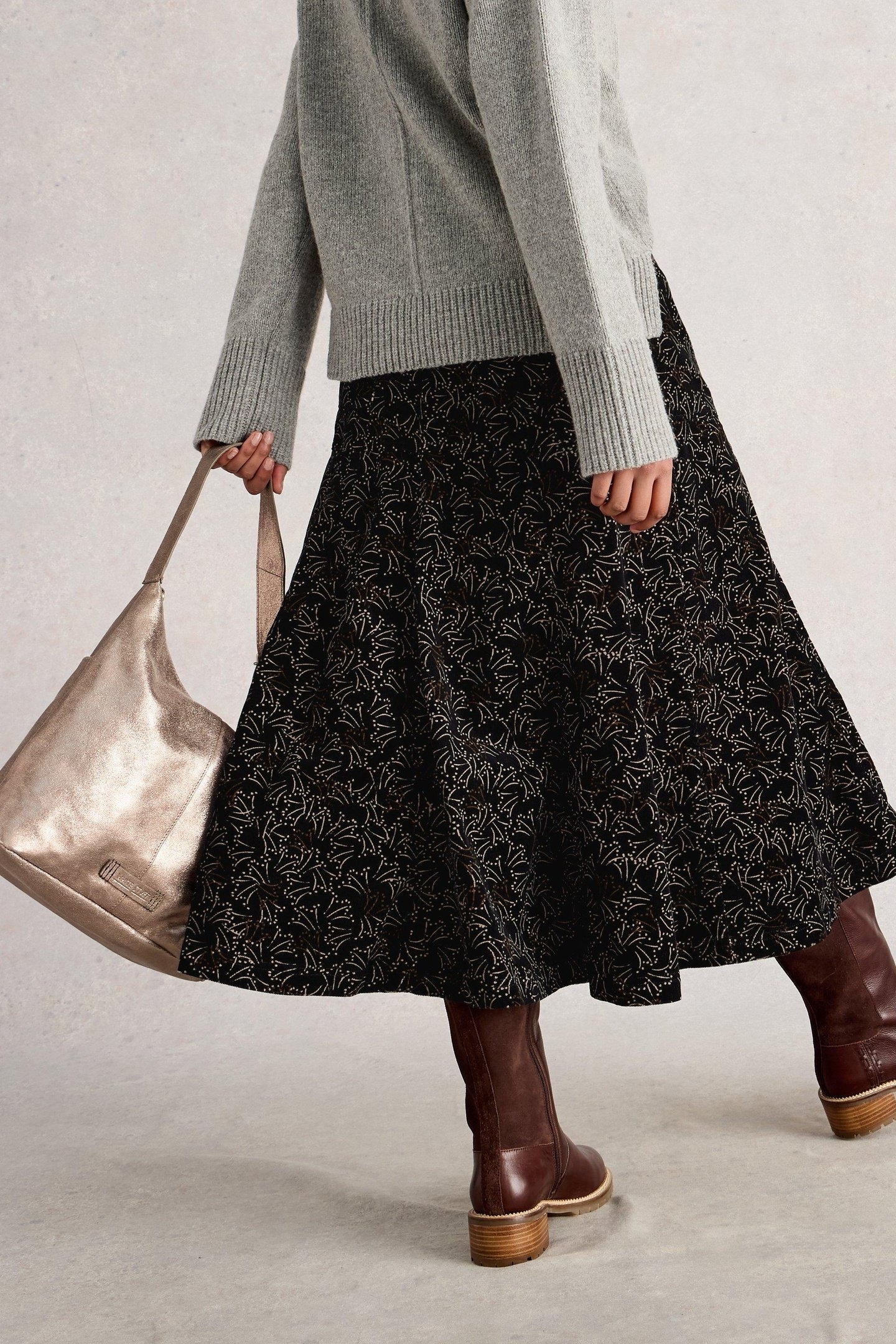 QUINN CORD MIDI SKIRT BLACK PRINT 5