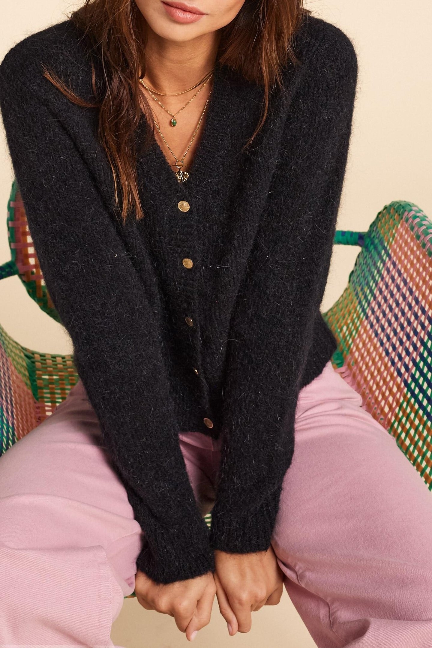 FANCY KNIT BLACK CARDIGAN BLACK 6