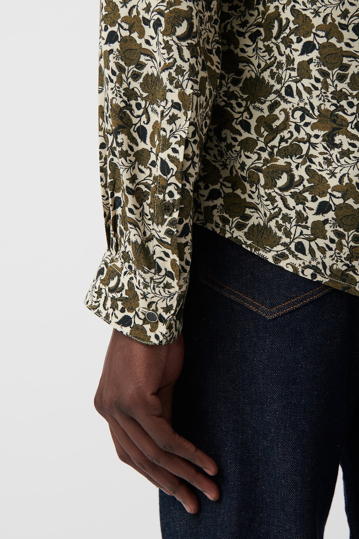 KHAKI SLIM SHIRT WITH FLORAL SKULL PRINT 5