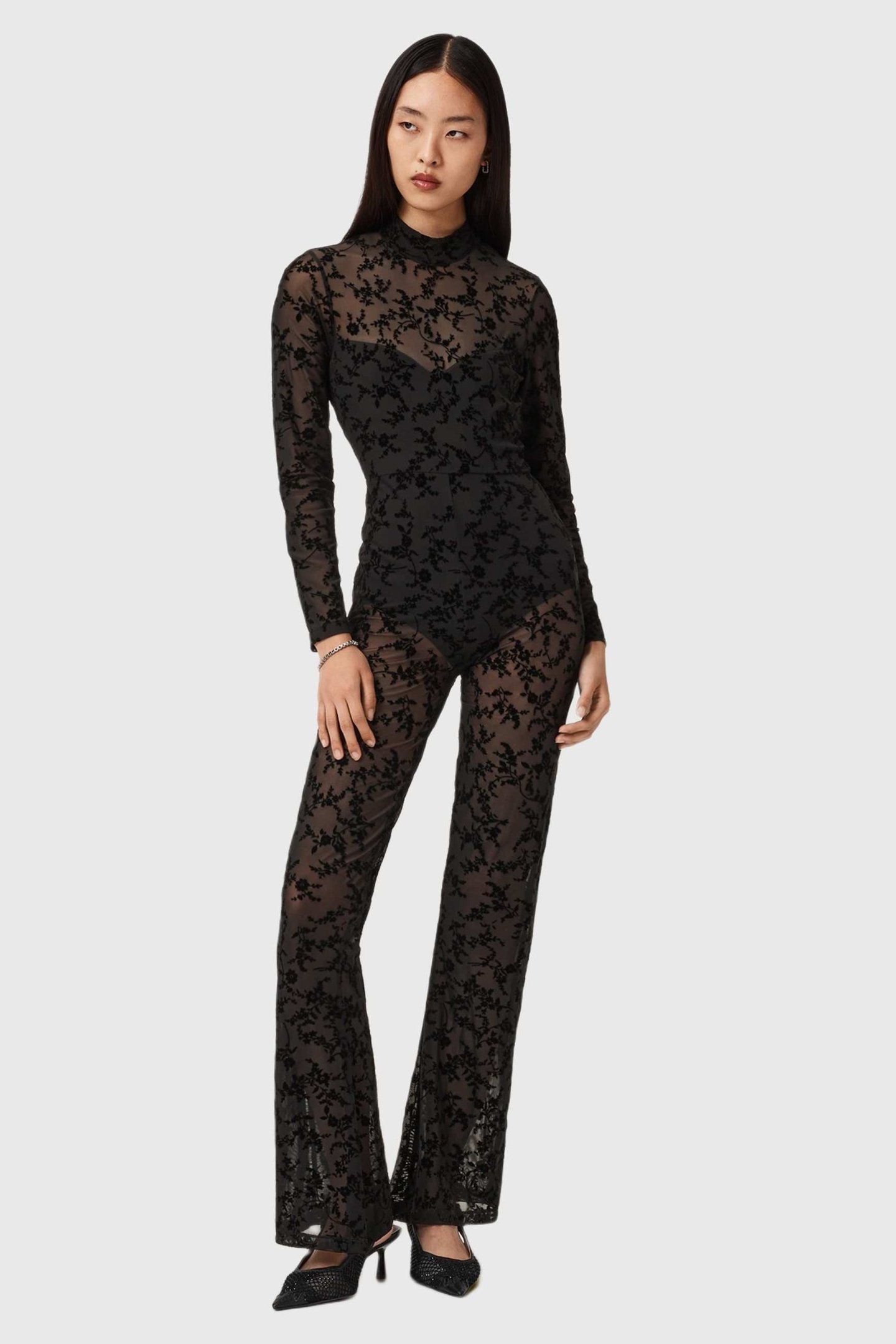 RYLEE FLOCK CATSUIT BLACK 2