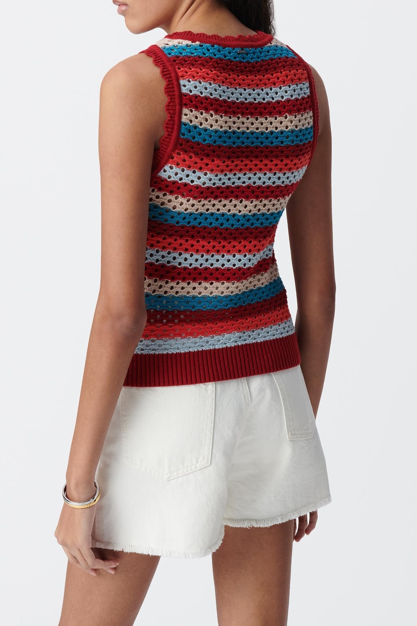 RED OPENWORK KNIT TOP, STRIPES PATTERN 4