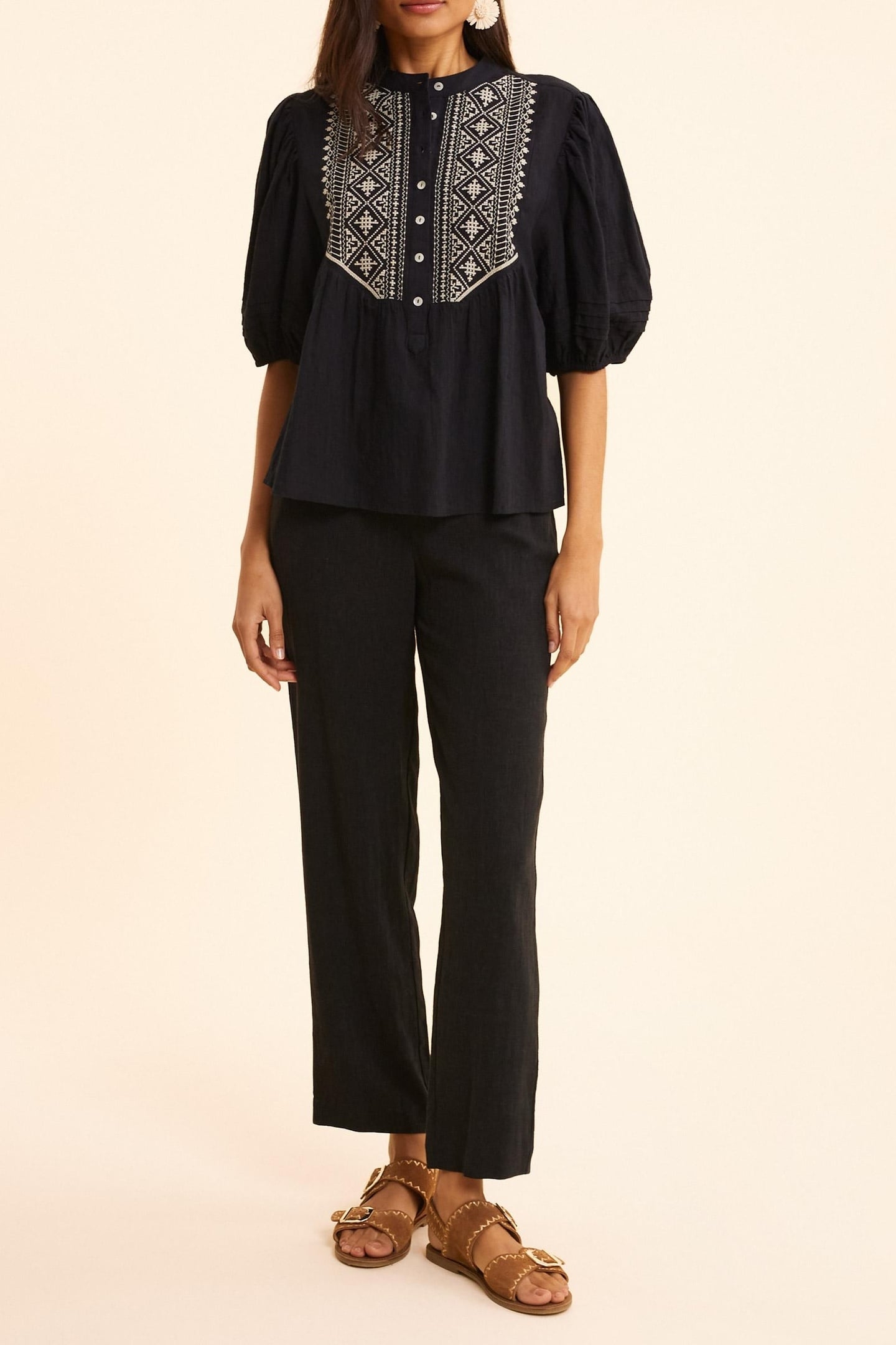 BLACK EMBROIDERED BIB BLOUSE BLACK 2