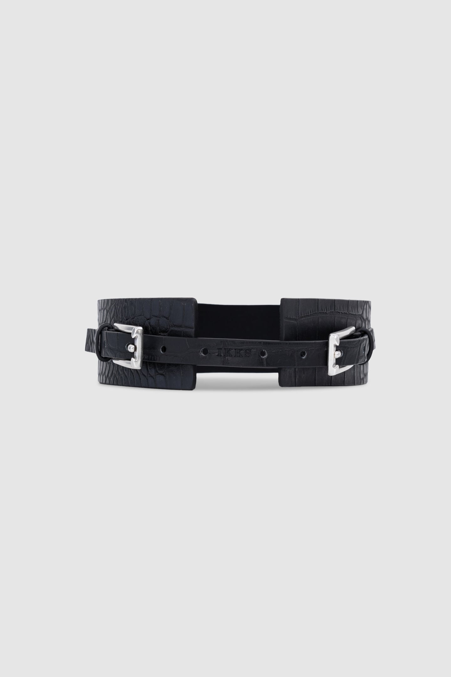 CROC-EMBOSSED LEATHER BLACK DRESS BELT 1