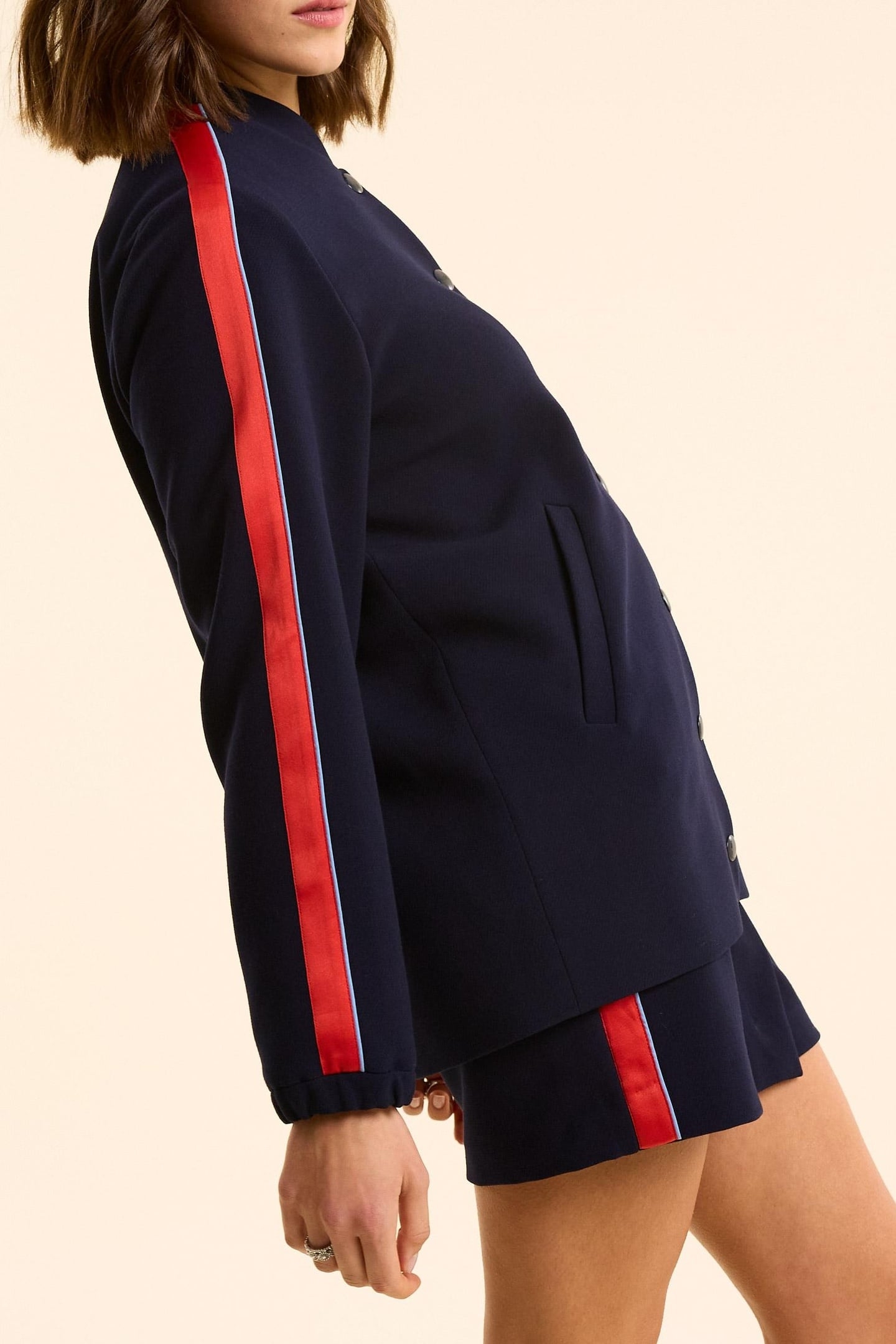 NAVY BOMBER JACKET WITH STRIPED SATIN BANDS MARINE 6