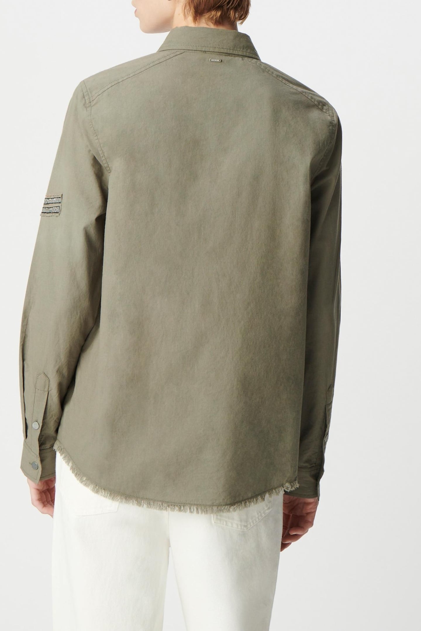 ORGANIC COTTON KHAKI SHIRT WITH STUDDED SPIRAL MESSAGE 2