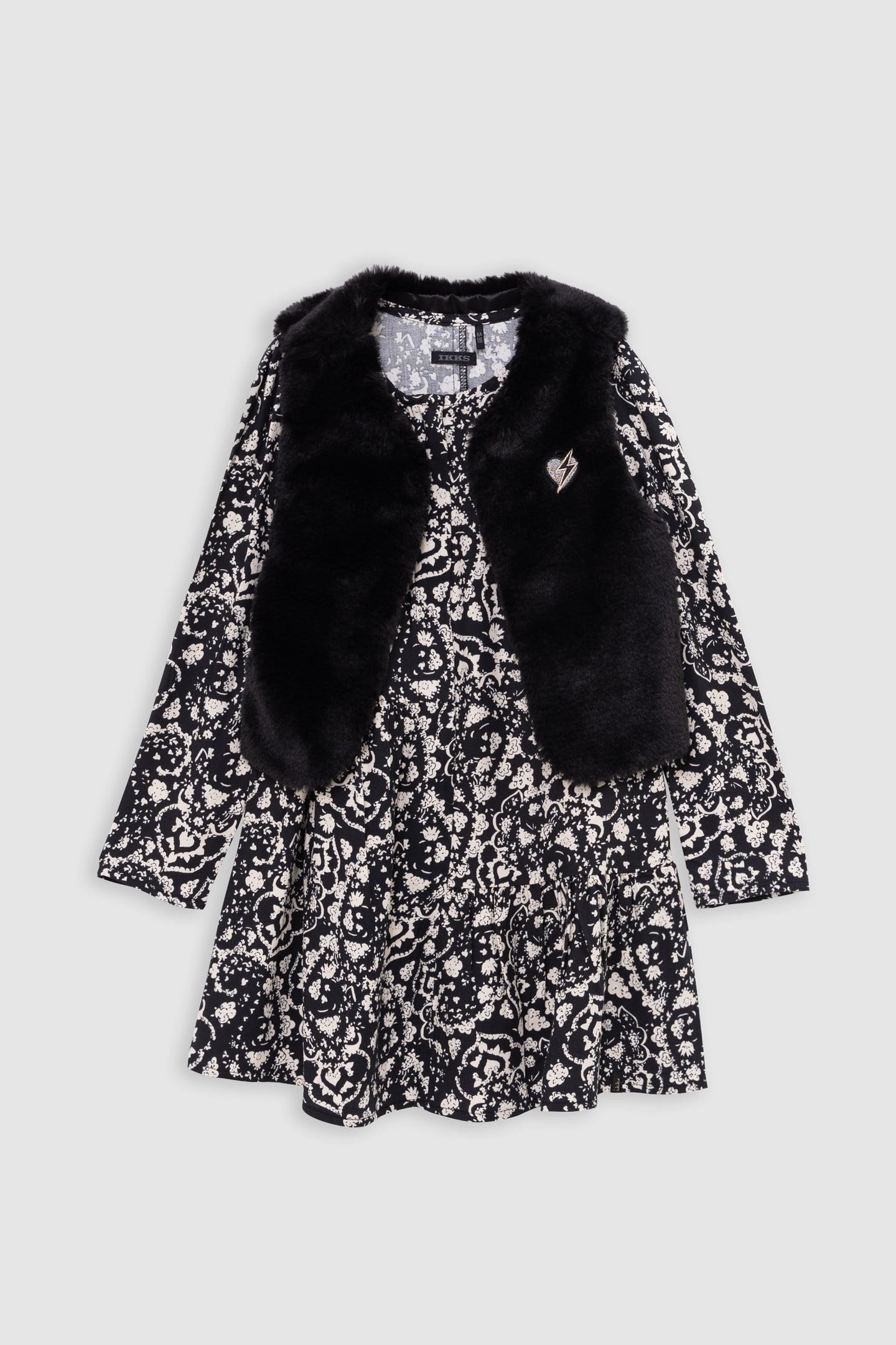 GIRL'S 2-IN-1 BLACK ROCK FLORAL DRESS AND SOFT GILET 1
