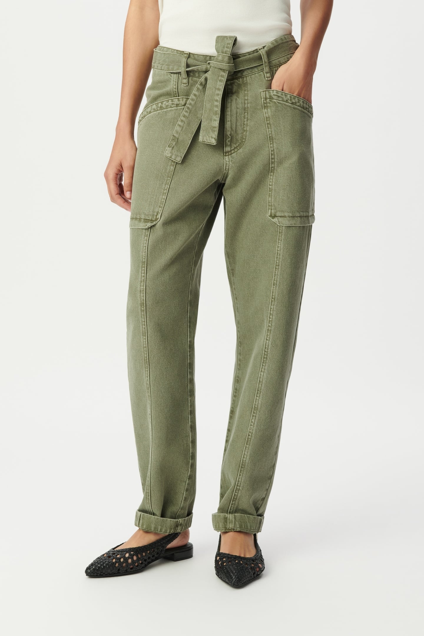 FADED KHAKI BATTLE JEANS WITH CARGO POCKETS 1