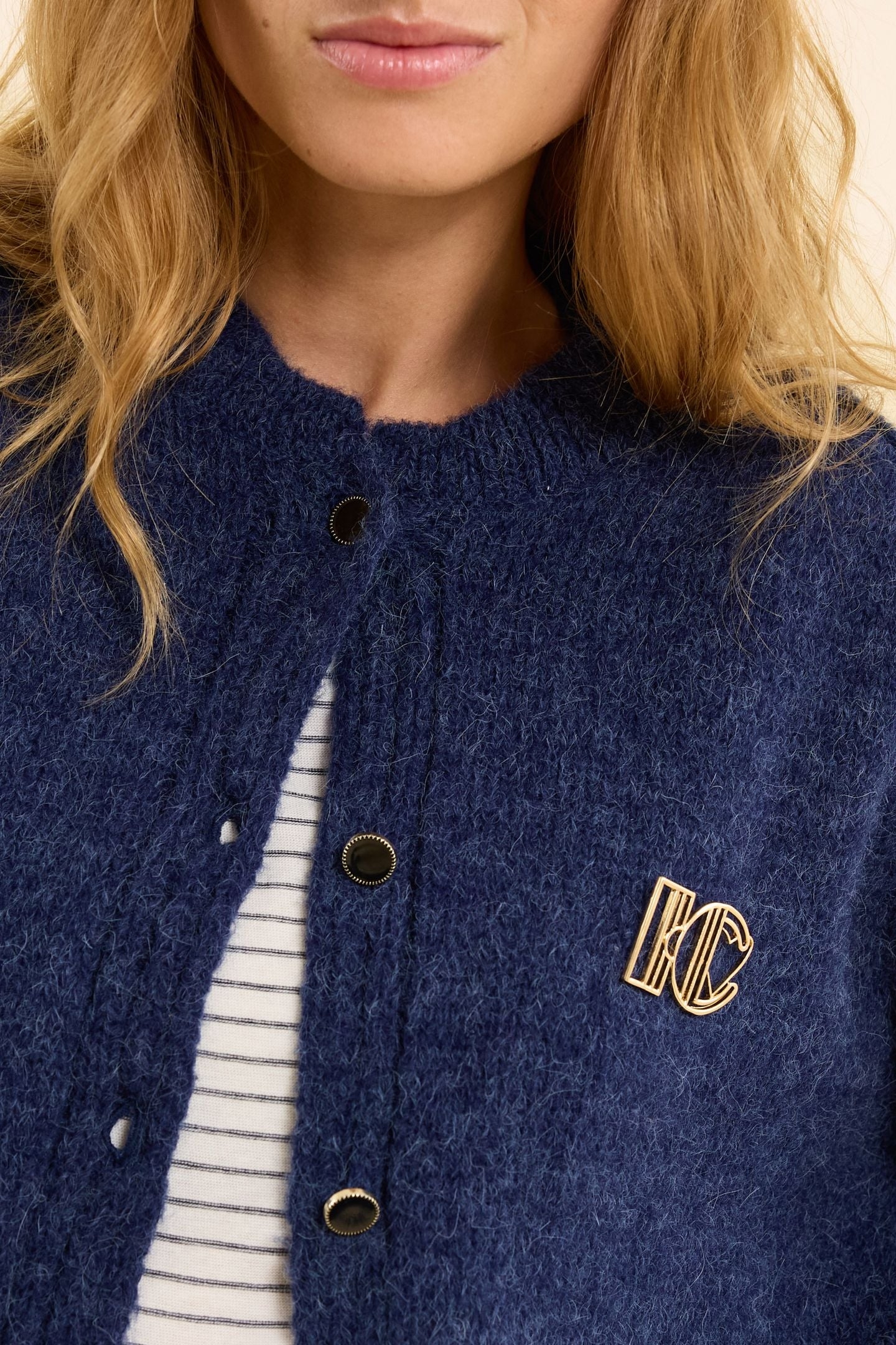 NAVY KNIT CARDIGAN WITH REMOVABLE BROOCH MARINE 7